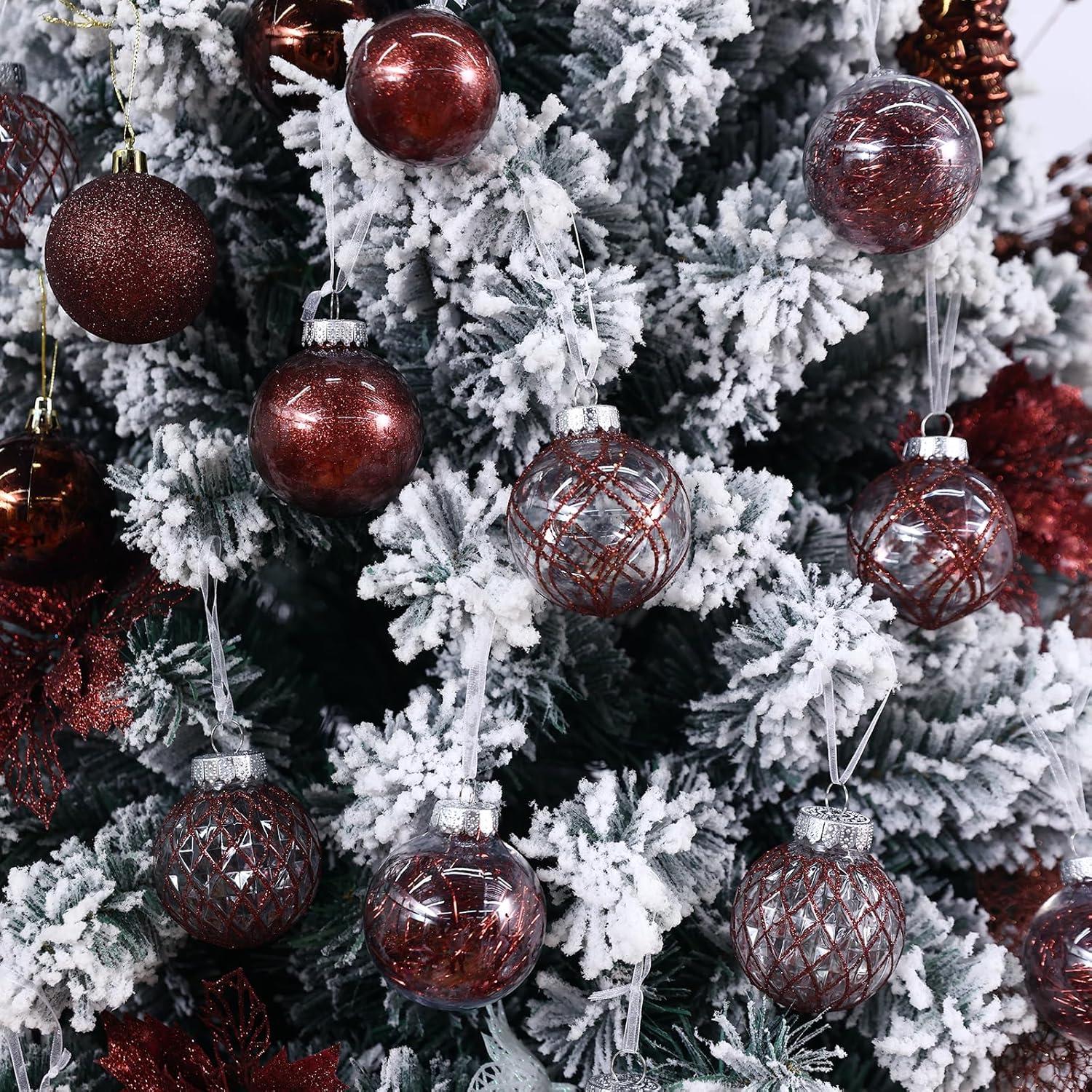 30ct Christmas Ball Ornaments-60mm/2.36" Shatterproof Clear Plastic Xmas Balls Baubles Set with Stuffed Delicate Sparkling, Hanging Christmas Tree Decorations (Rose Gold)