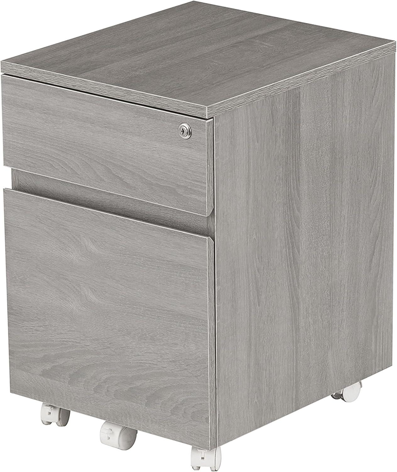 Techni Mobili Rolling File Cabinet with Glass Top, Grey RTA-S18-GRY