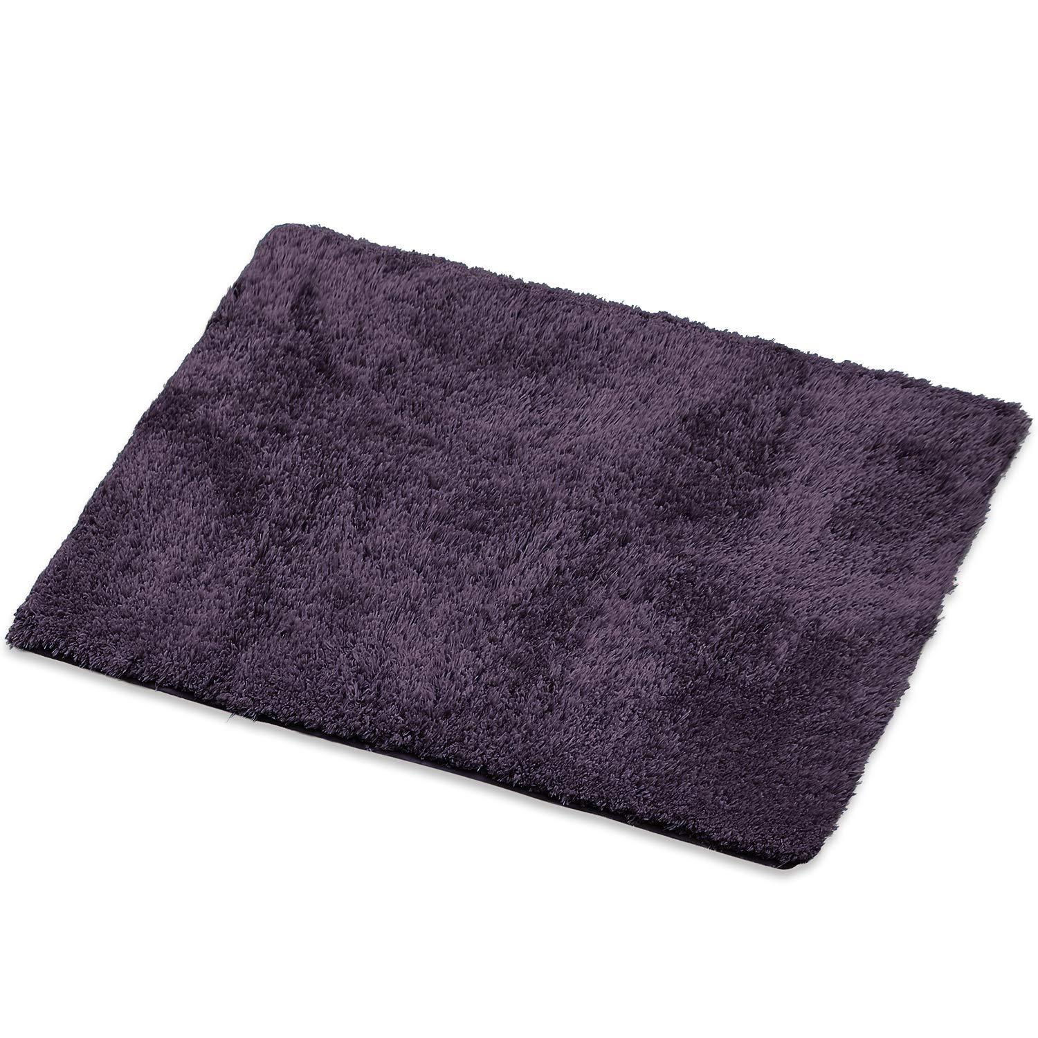Clara Clark Shaggy Bath Rug with Non-Slip Backing Rubber - Machine Washable Super Soft Bathmat - Plush Absorbent Bathroom Rug, Large - 32 x 48, Eggplant