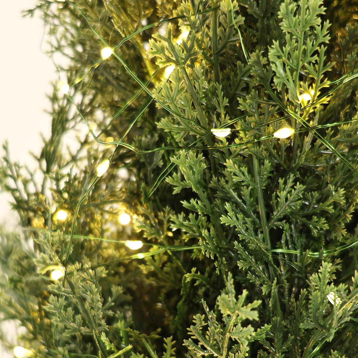 4FT 2-Pack Artificial Cedar Topiary Trees UV Resistant Potted Shrubs Fake Plants, Faux Pine Tree Plant for Home Office Garden Front Porch Patio Indoor Outdoor Party Wedding  Decor