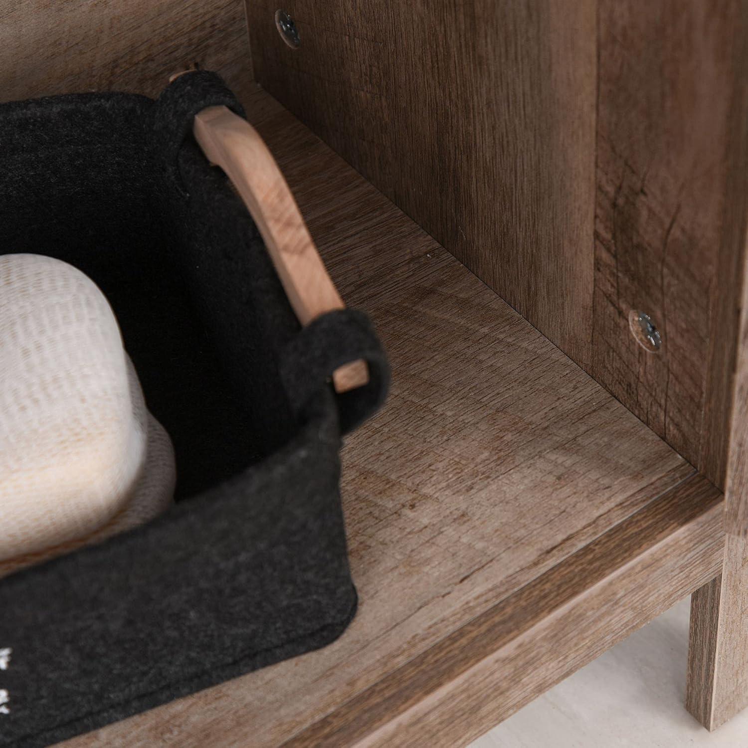 kleankin Wooden Under Sink Bathroom Floor Storage Cabinet with Double Door Space Saver Organizer, Barnwood