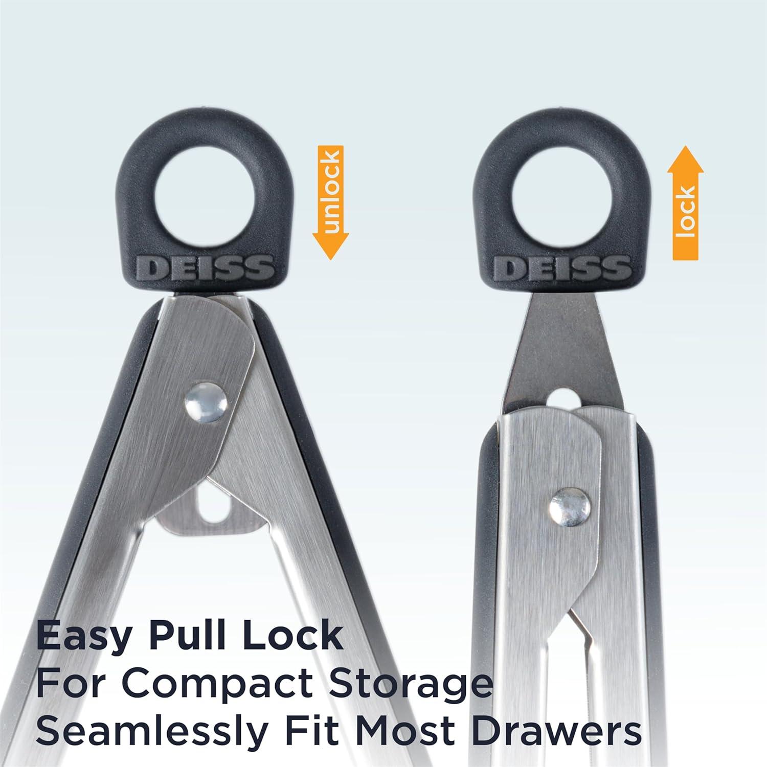 DEISS Deiss Pro 2-Piece Kitchen Tongs with Heat Resistant Silicone Tips for Cooking, BBQ - 9'' and 12'' (Set of 2)