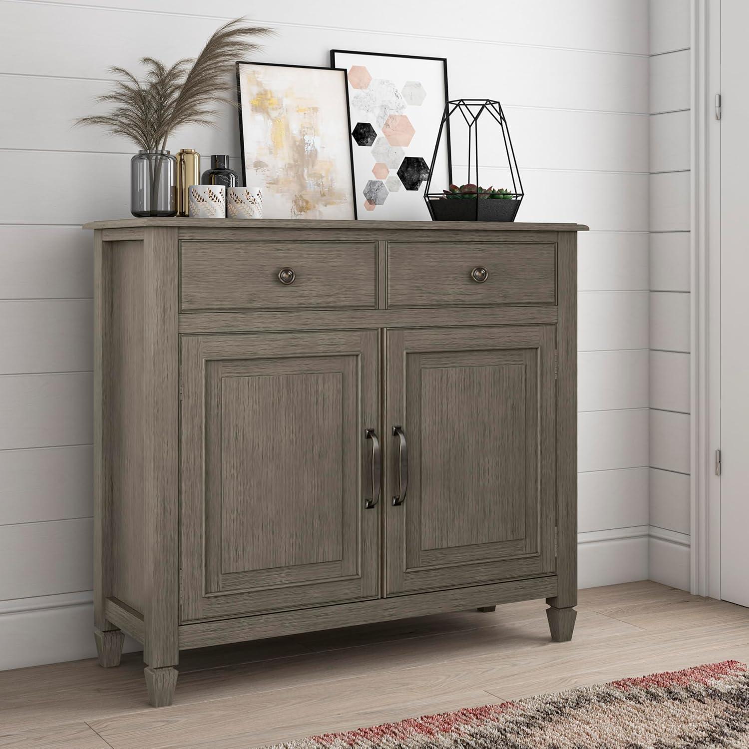 Farmhouse Grey Solid Wood Entryway Storage Cabinet with Adjustable Shelving