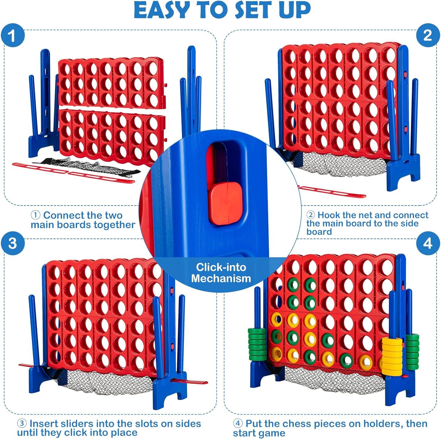 Costway 4-to-Score Giant Game Set 4-in-a-Row Connect Game W/Net Storage for Kids & Adult