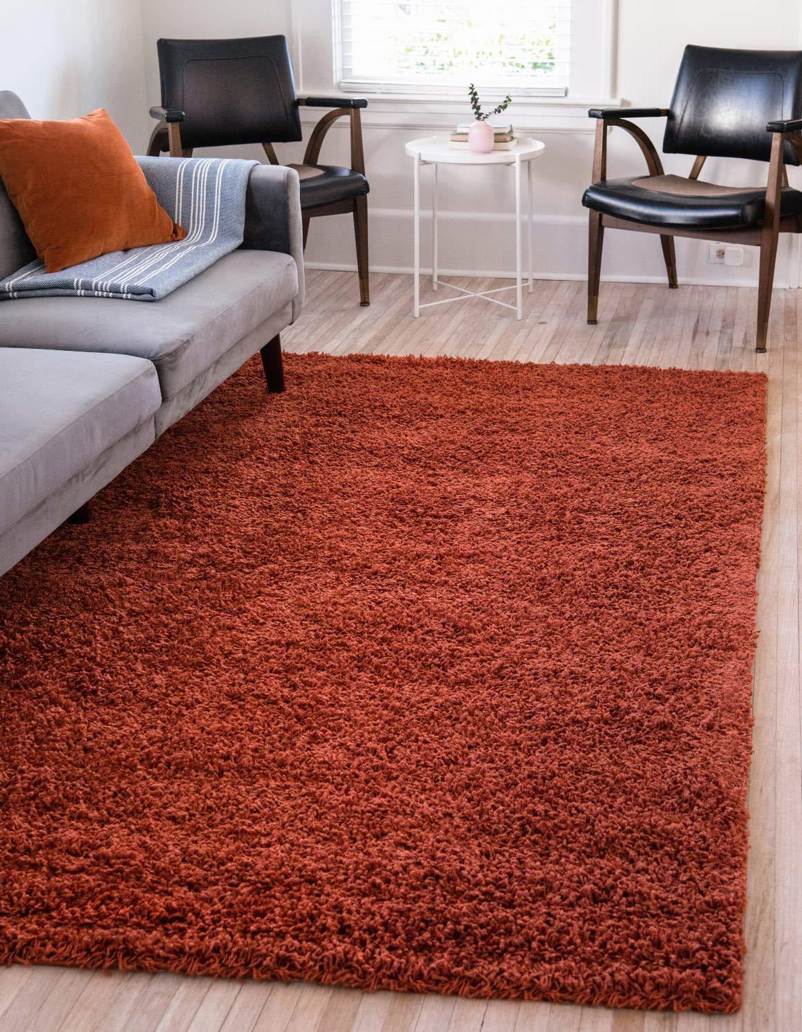 Unique Loom 8' 0 x 11' 0 Rectangle Solid Shag Terracotta Area Rug