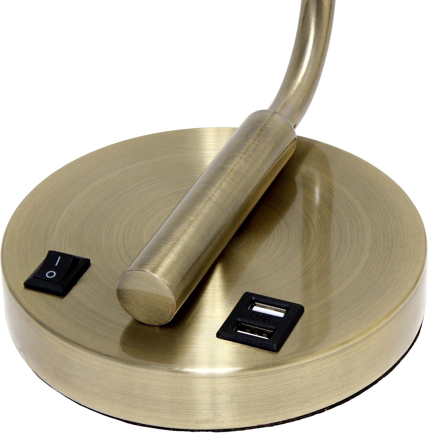 Modern Iron Desk Lamp with USB Port and Glass Shade Antique Brass Finish - Lalia Home: ETL Listed, No Assembly, Edison Bulb Compatible