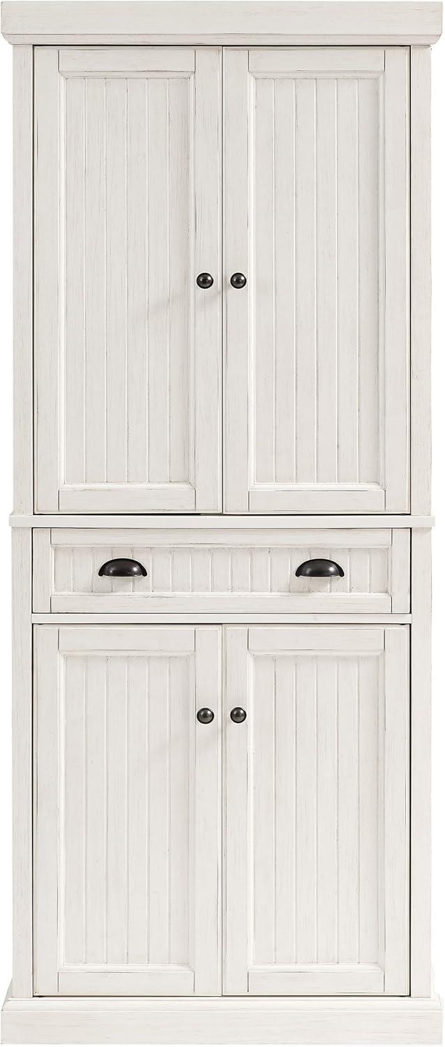 Seaside Distressed White Solid Wood Kitchen Pantry with Adjustable Shelves