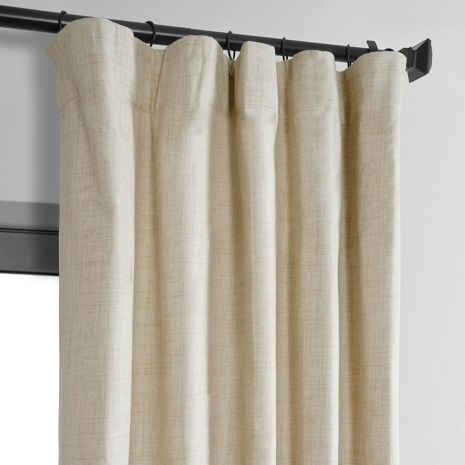 Natural Light Beige Vintage Thermal Cross Linen Weave Blackout Curtain (1 Panel), Natural Light Beige, 50W X 108L