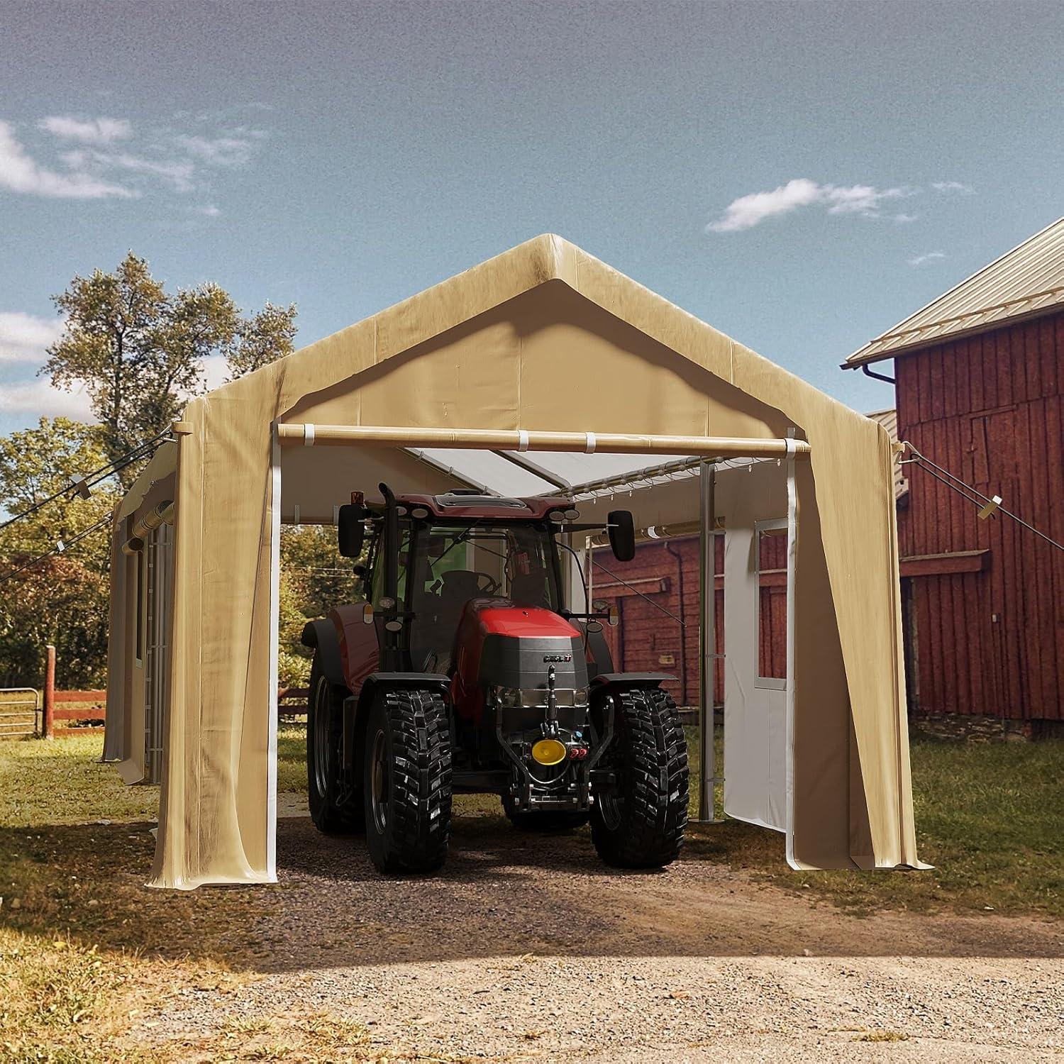 Heavy Duty 10'x20' Yellow Metal Fabric Carport Canopy