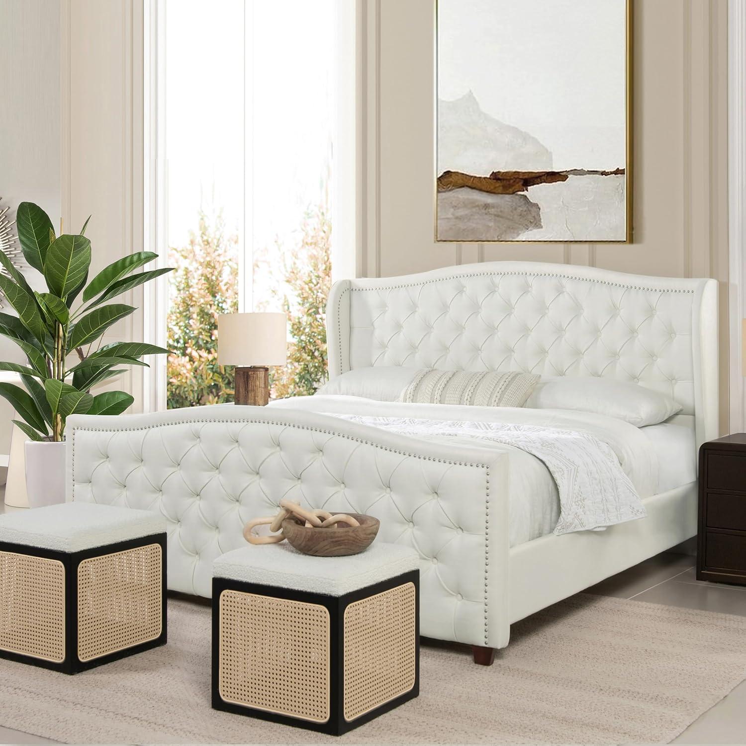 Marcella Tufted Wingback King Bed Antique White