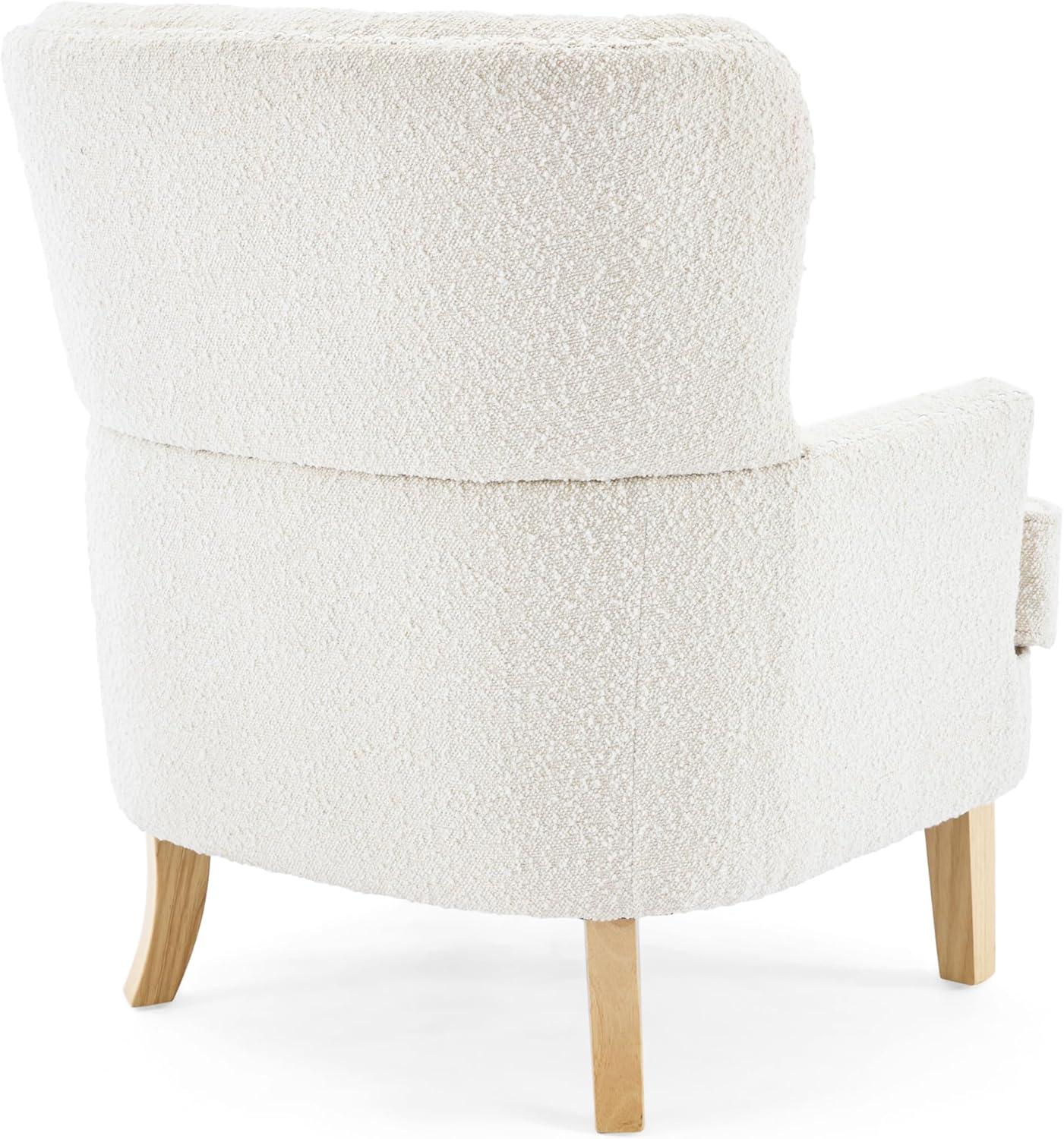 Handcrafted White Boucle Barrel Accent Chair with Oak Legs
