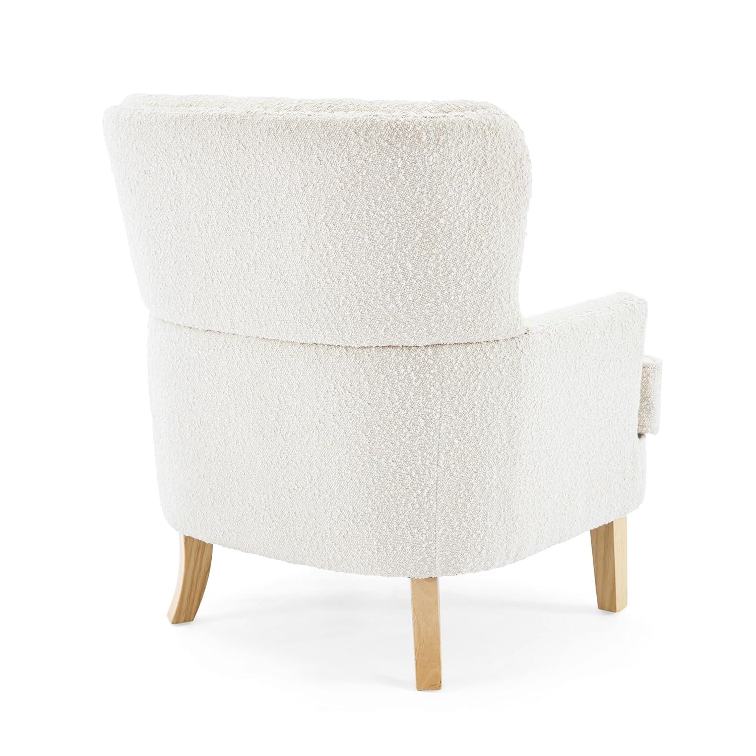 Christopher Knight Home Kingston Mid Century Accent Chair, Boucle Fabric Arm Chair, Upholstered Club Chair, Tufted Sofa Chair, Single Reading Sofa for Living Room, Home Rest, White + Oak