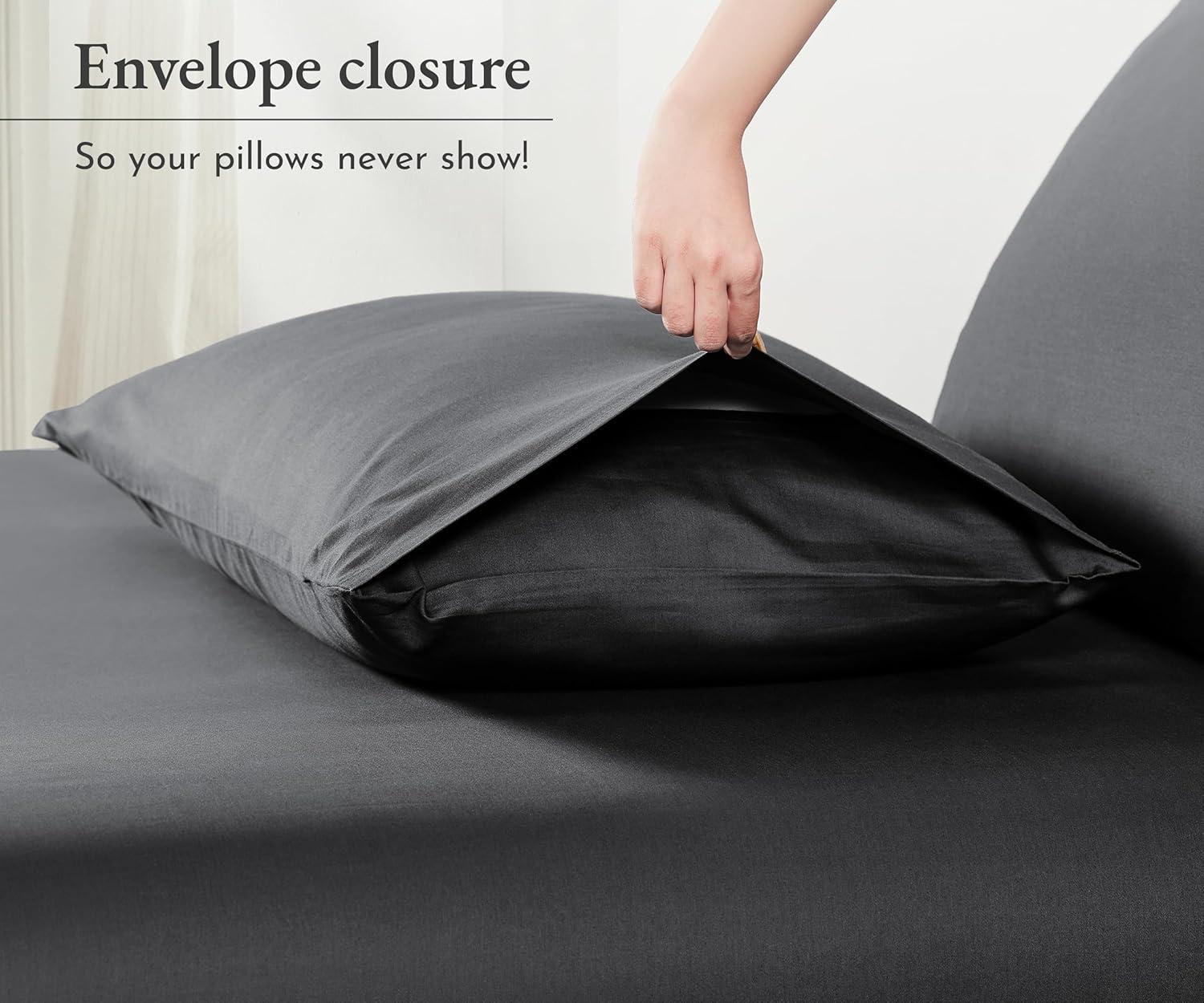 100% Cotton Pillow Cases Standard Size/ Queen Size Set of 2 Soft & Cooling Sateen Weave by California Design Den - Dark Grey (Black Tone)