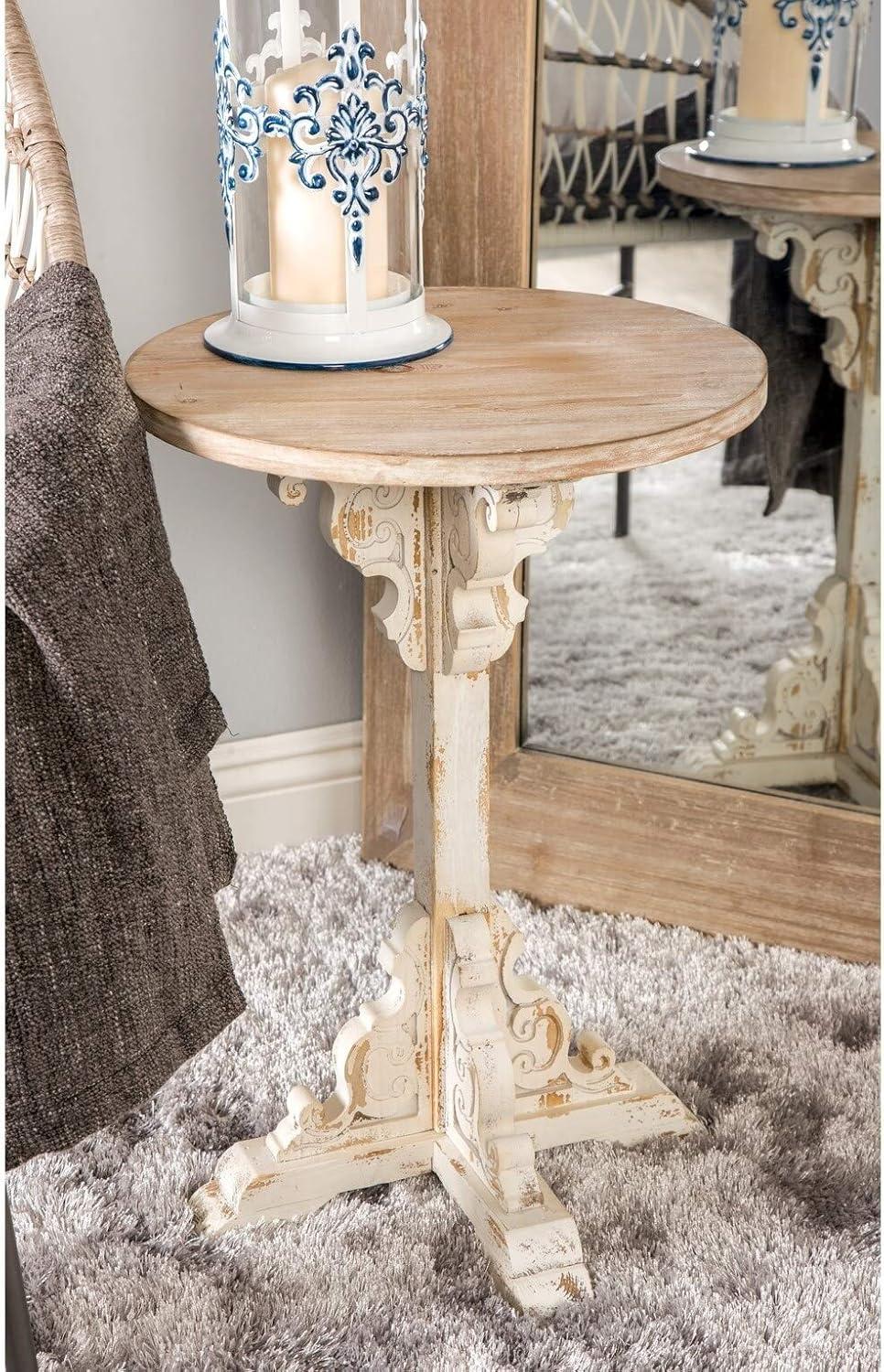 Farmhouse Chinese Fir Accent Table Gray - Olivia & May: Pedestal, Indoor Use, Round Shape