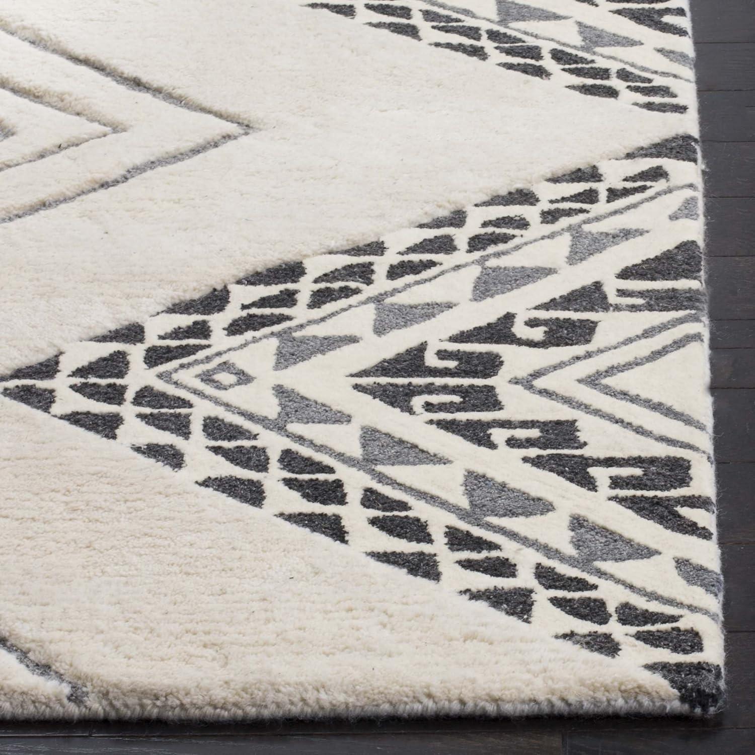 Ivory and Gray Hand-Tufted Wool Shag Area Rug