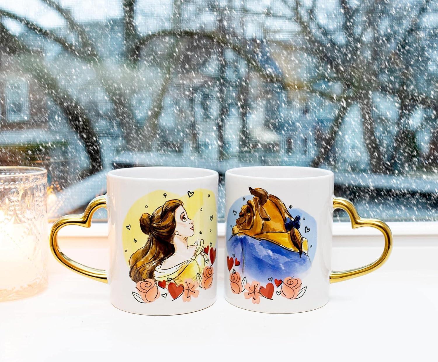 Silver Buffalo Disney Beauty and the Beast Sculpted Handle Mug Set | Each Holds 14 Ounces