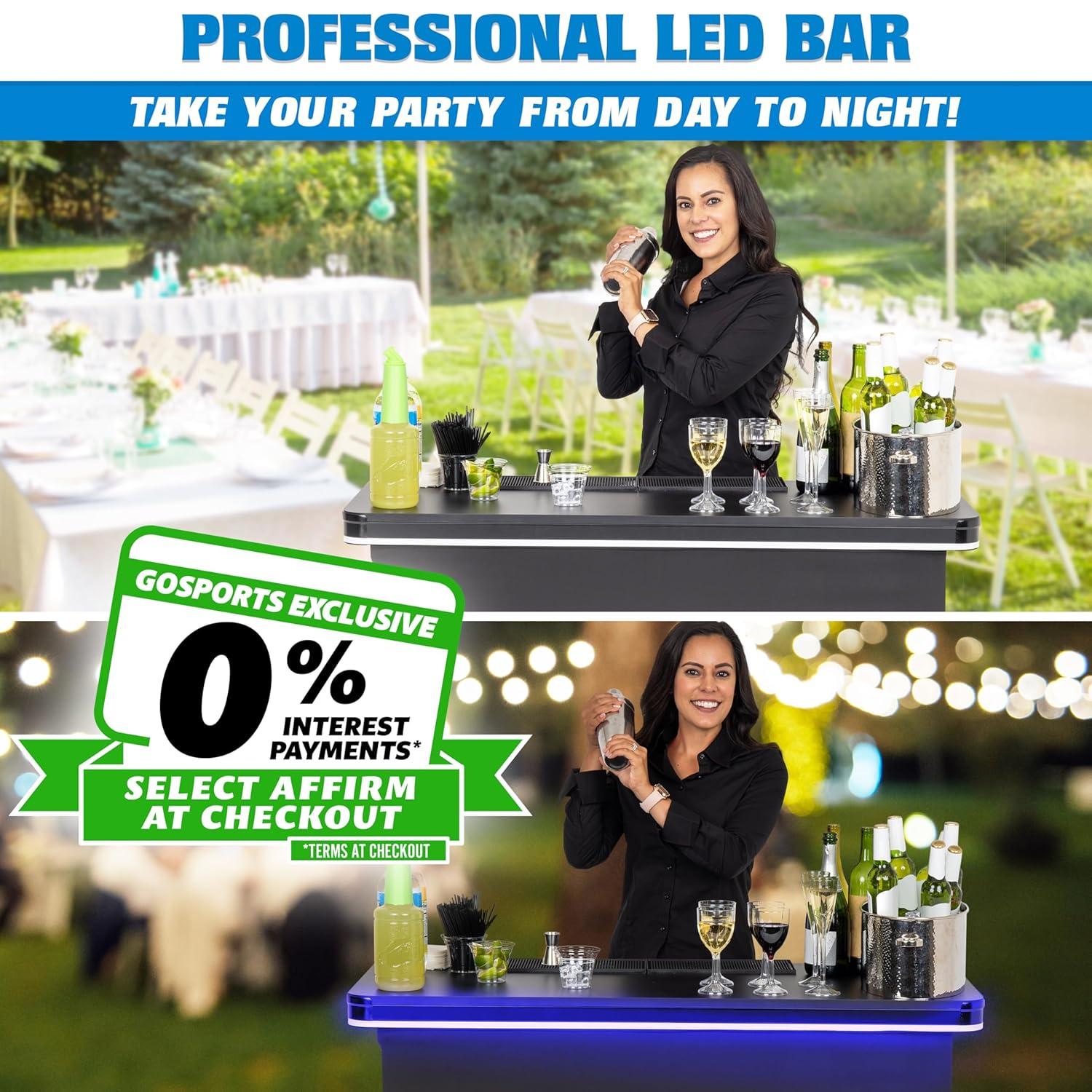 GoPong GoBar PRO LED Commercial Grade Portable Bar Table with Multi-Color Lights - 47.5 x 19 x 38 IN