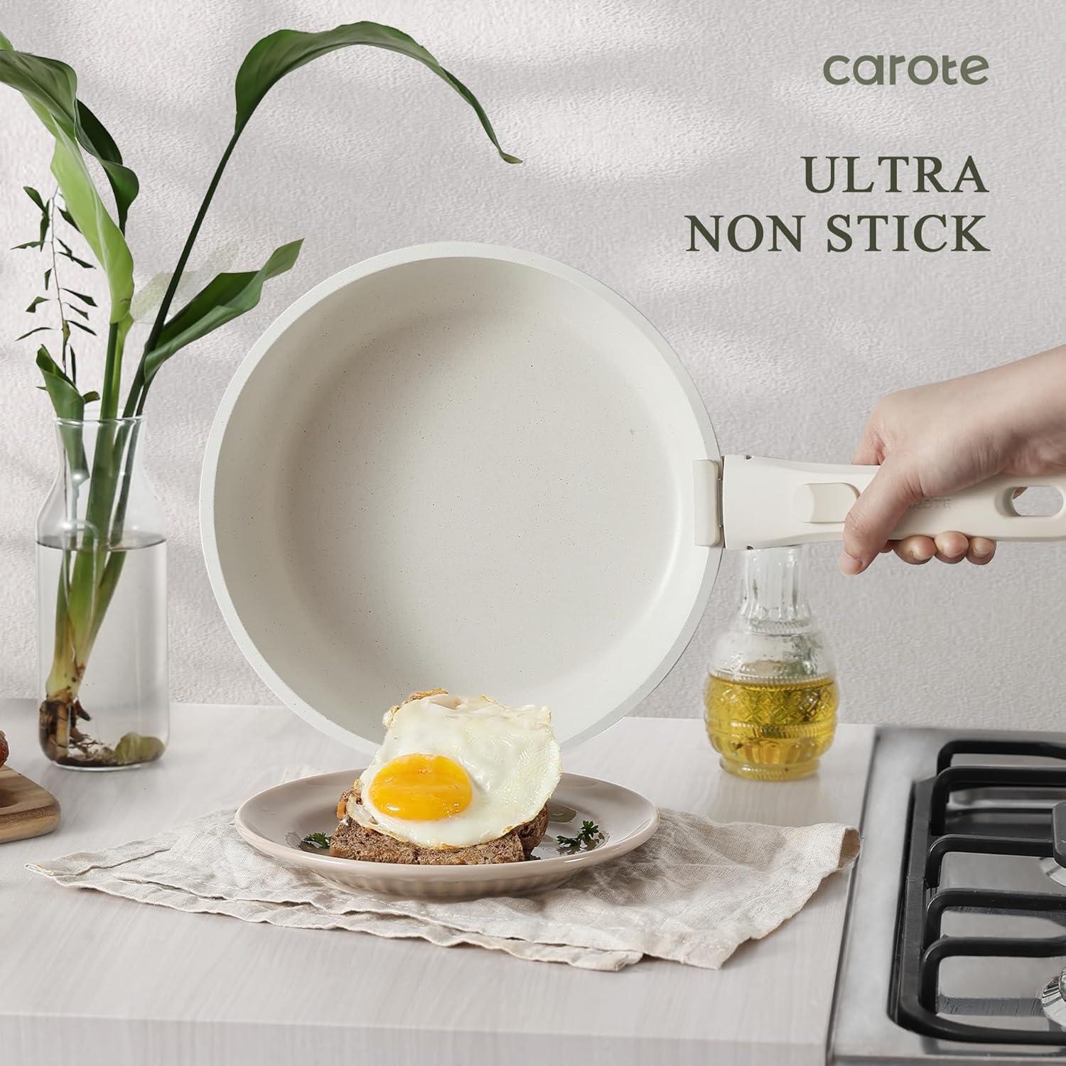 Carote Nonstick Cookware Sets, 11 Pcs Non Stick Pots and Pans Set with Removable Handle, White