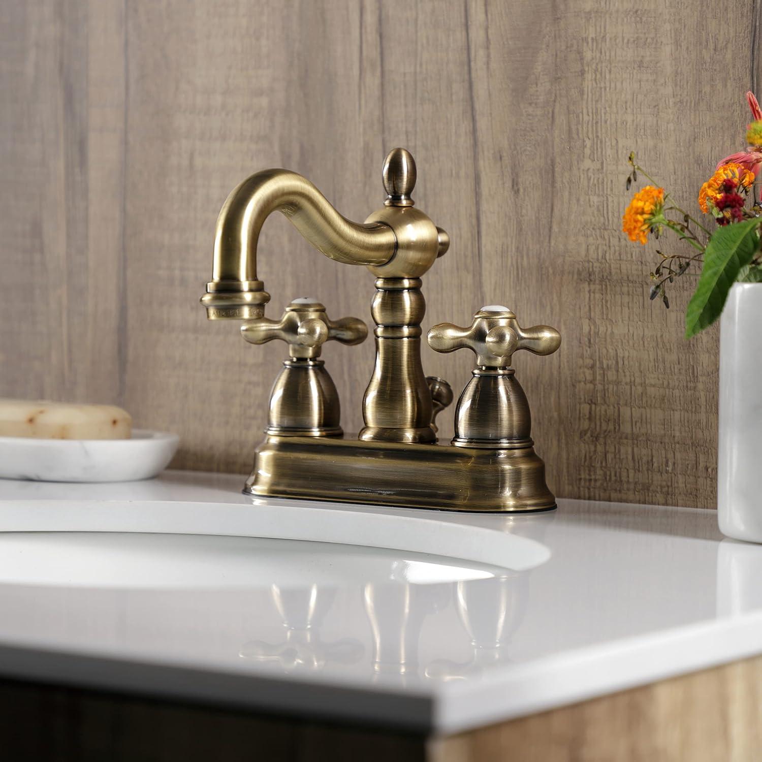 Kingston Brass Kingston Brass Heritage Two-Handle 3-Hole Deck Mount 4" Centerset Bathroom Faucet with Plastic Pop-Up KB1601AX