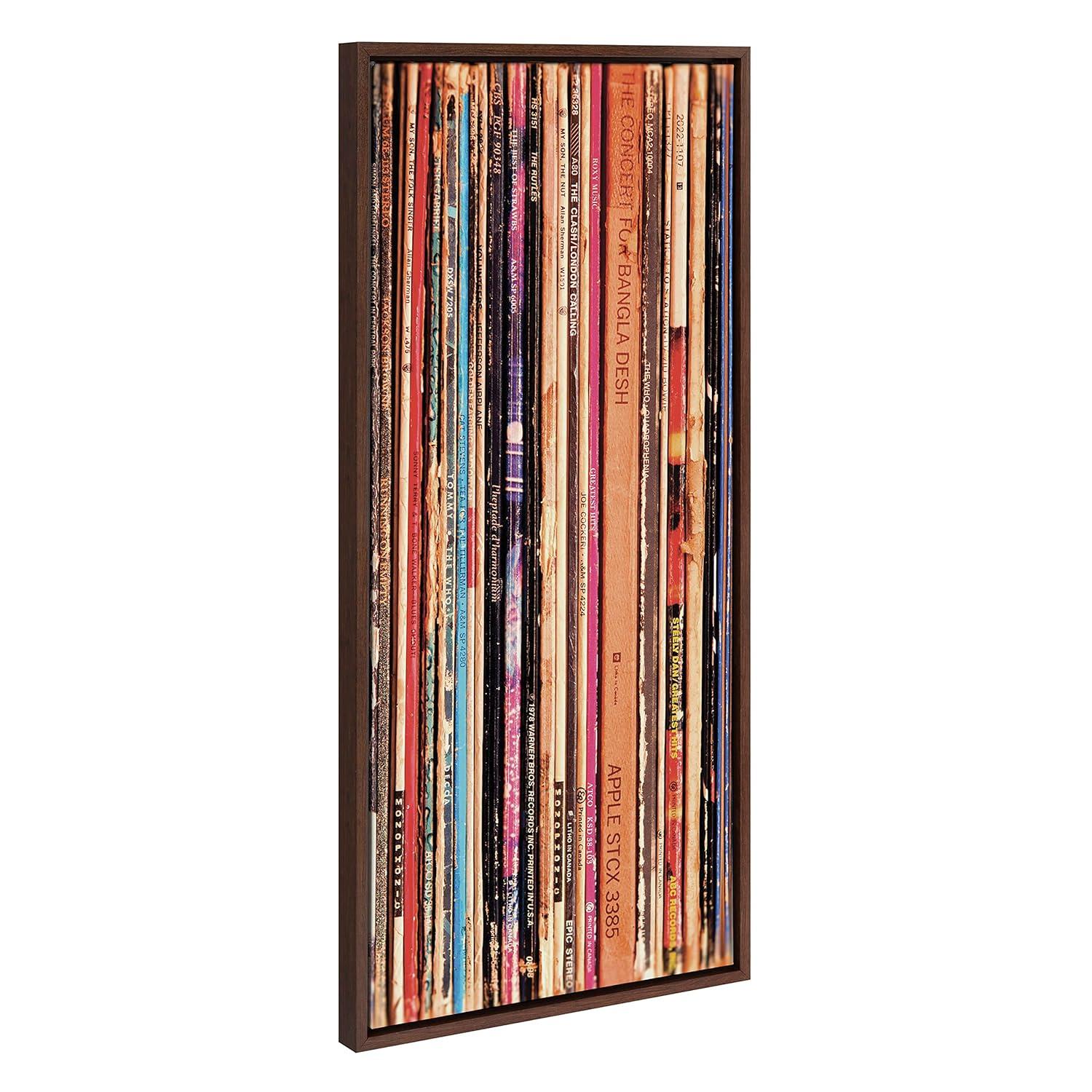 18" x 40" Sylvie Records Framed Canvas by Robert Cadloff of Bomobob Brown - Kate & Laurel All Things Decor: Mid-Century Modern Wall Art