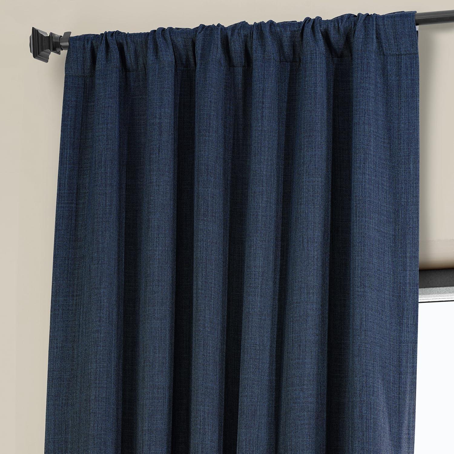 Indigo Elegance Faux Linen Blackout Window Curtain 50W x 84L