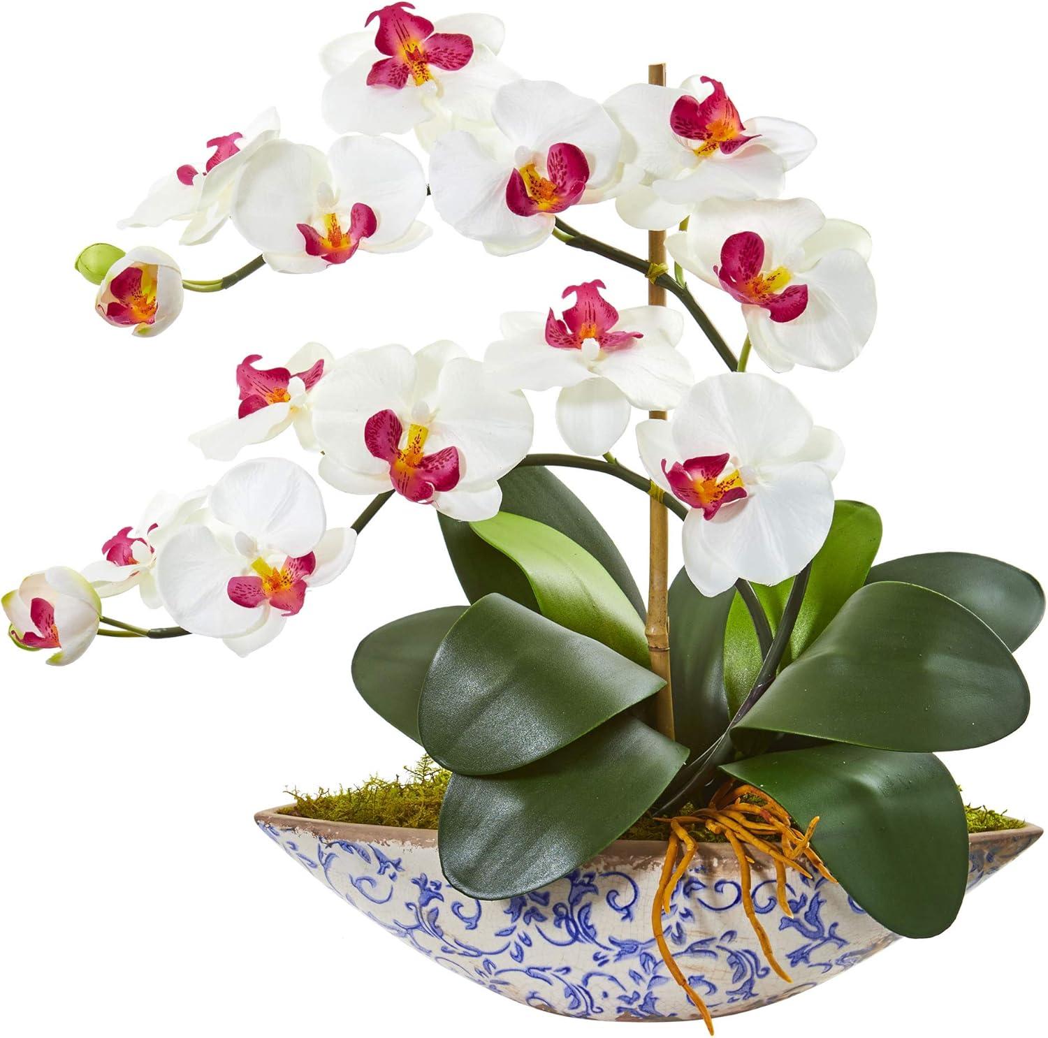 Nearly Natural 16-in Phalaenopsis Orchid Artificial Arrangement in Vase