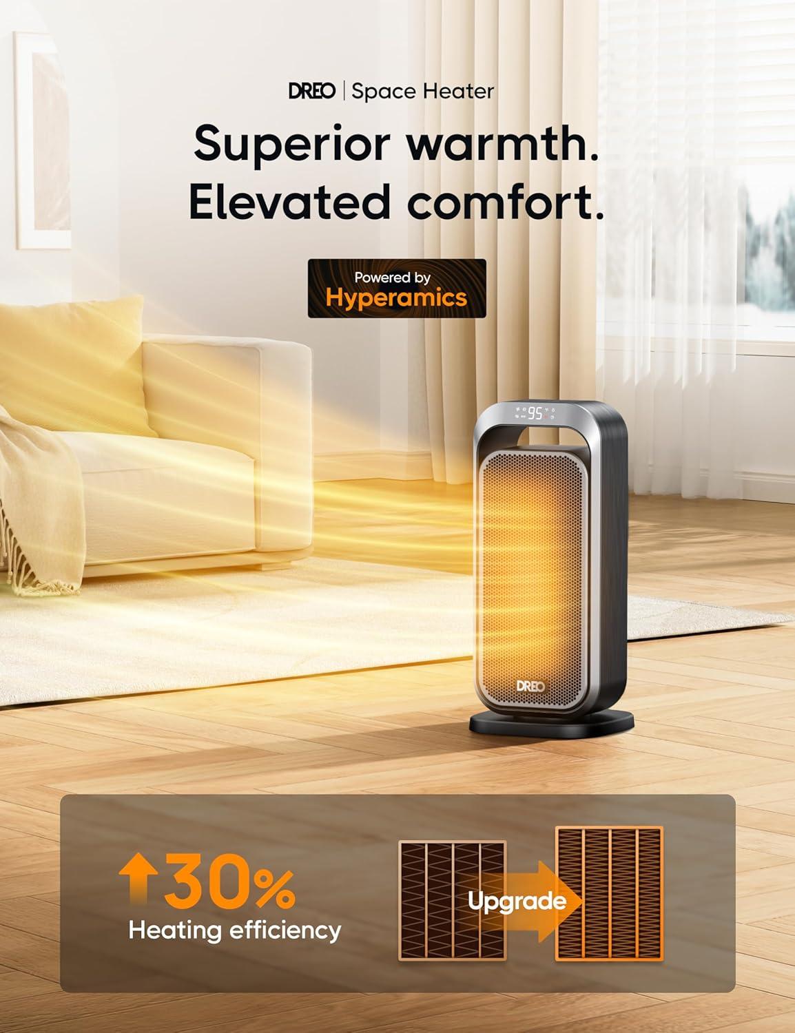 Silver Electric Tower Heater with Thermostat and Ceramic Element