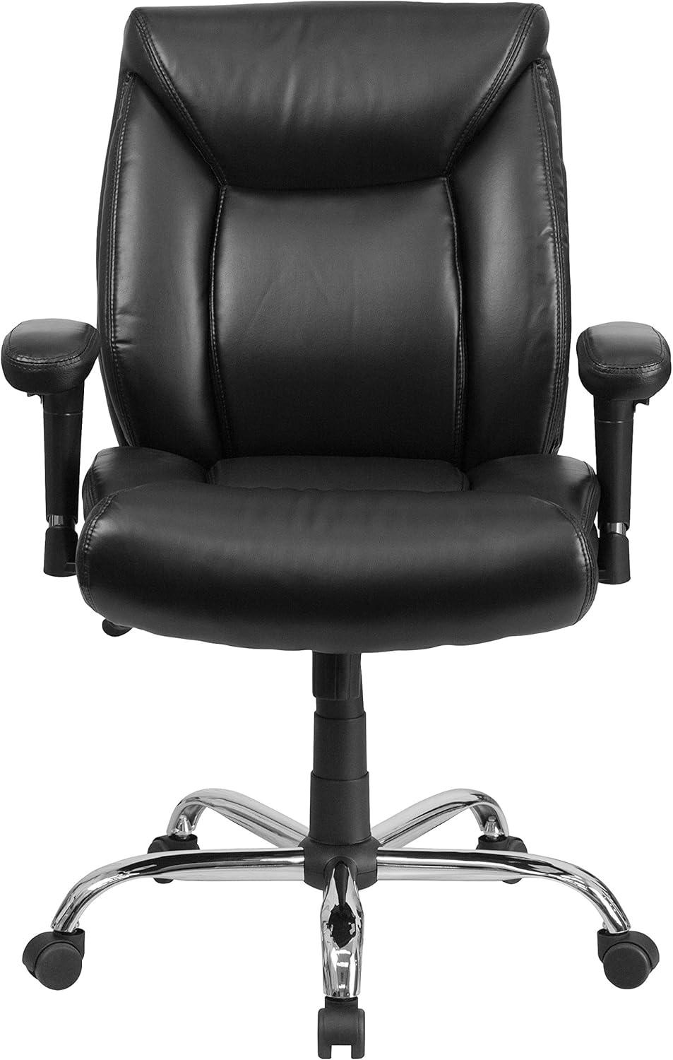 Flash Furniture HERCULES Series Big & Tall 400 lb. Rated Black LeatherSoft Deep Tufted Ergonomic Task Office Chair with Adjustable Arms