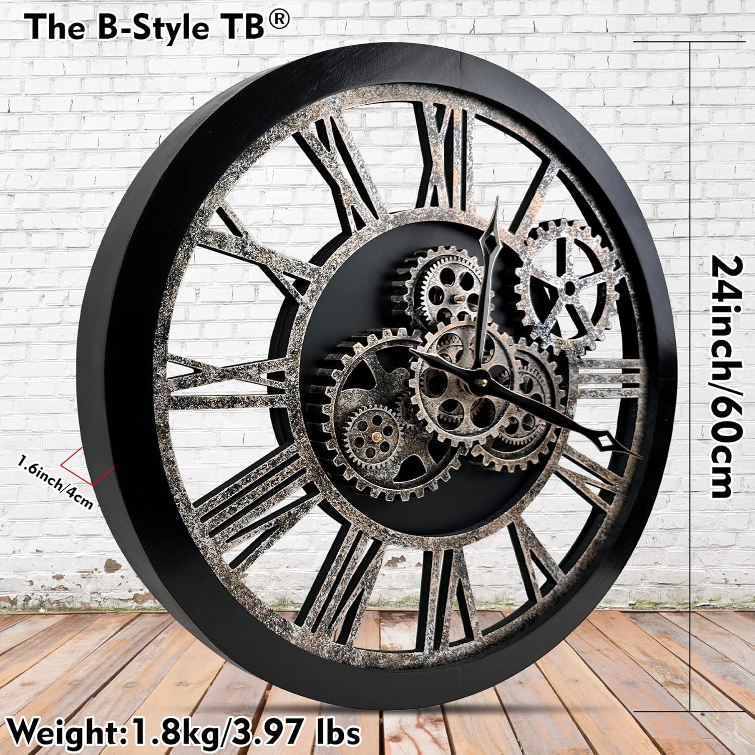 The Gears Clock Wall Clock 24" Round Oversized for Living Room decor with Real Moving Gears America Collection