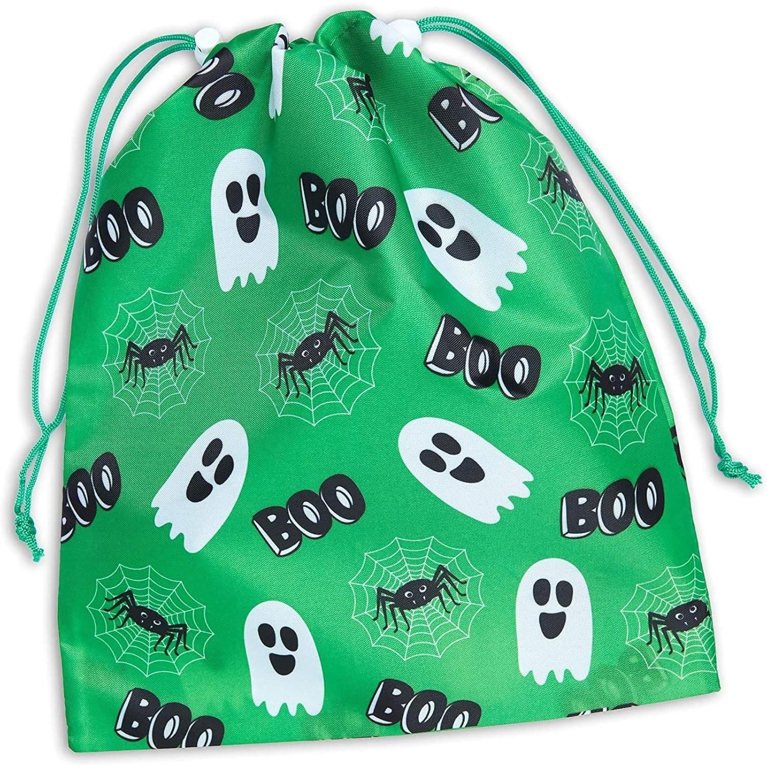 BLUE PANDA Halloween Fabric Drawstring Treat Bags - 12 Pack 10 x 12 in Reusable Polyester Favor Bags - Assorted Ghost, Pumpkin & Witch Designs for Parties & Trick-or-Treat
