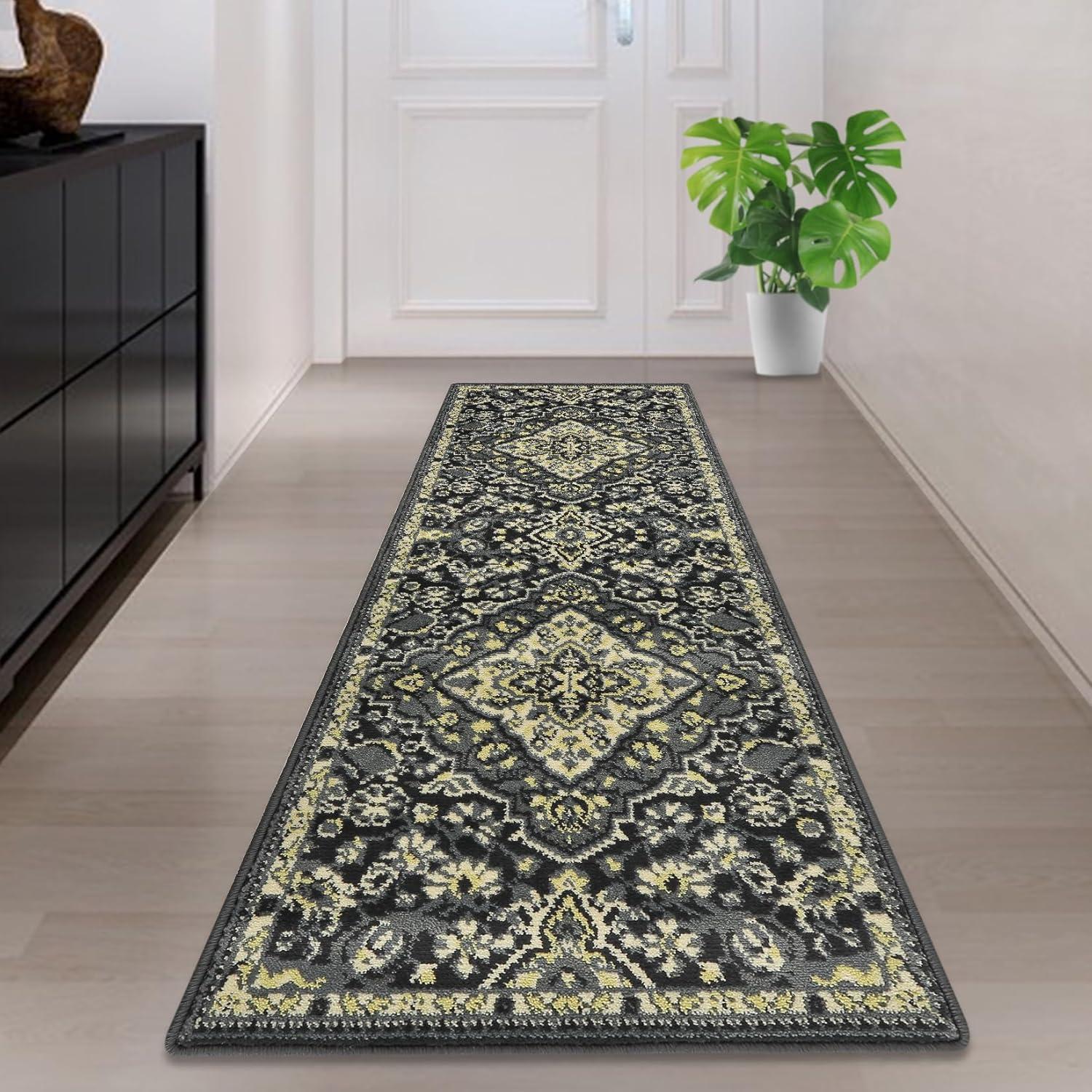Hasoo 2' x 6' Hallway Runner Rug Traditional Persian Area Rug Non-Shedding Indoor Rug for Bedroom Entryway, Gray