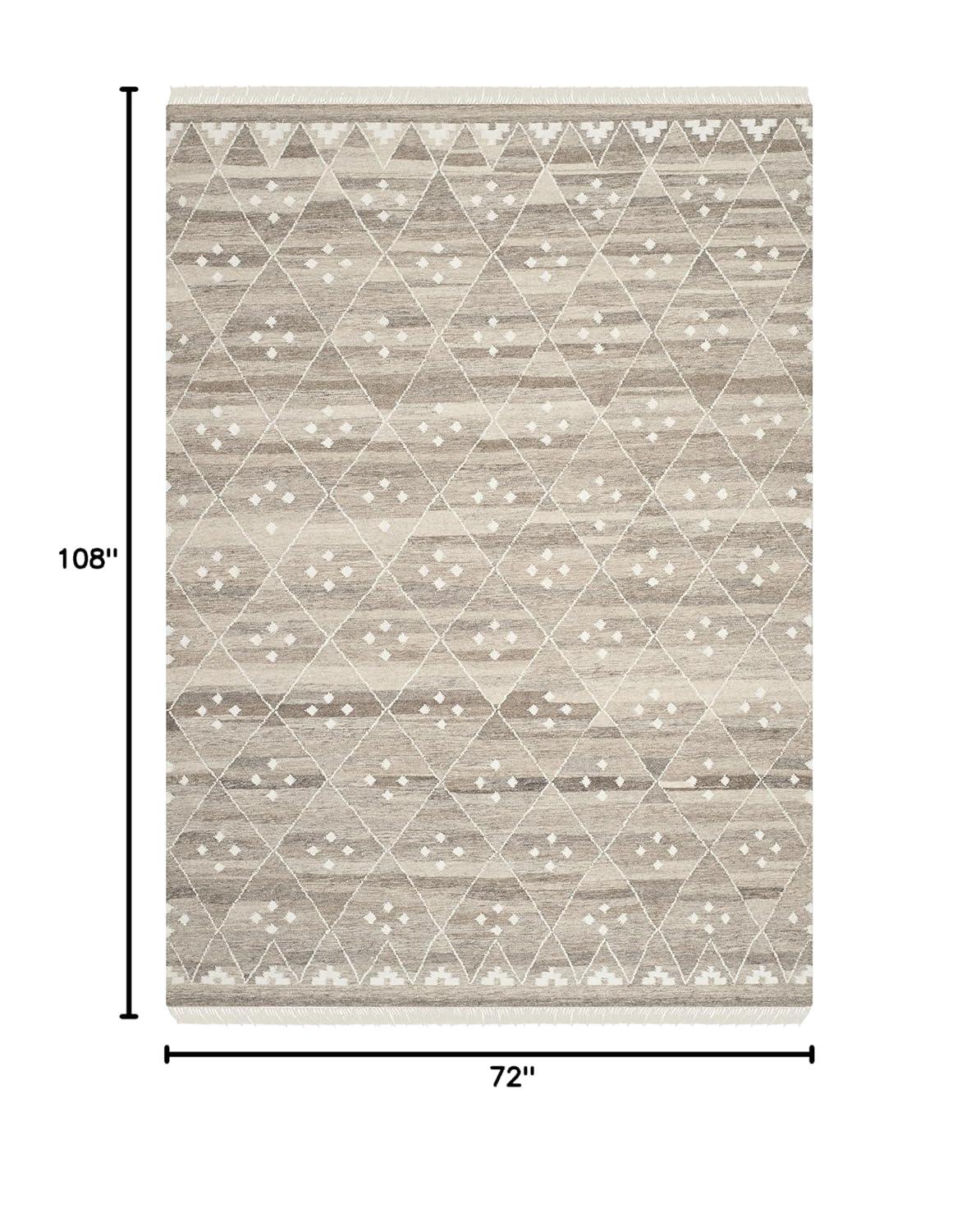 Natural Kilim Hand Woven Wool/Viscose/Cotton Geometric Rug in Natural Beige/Ivory