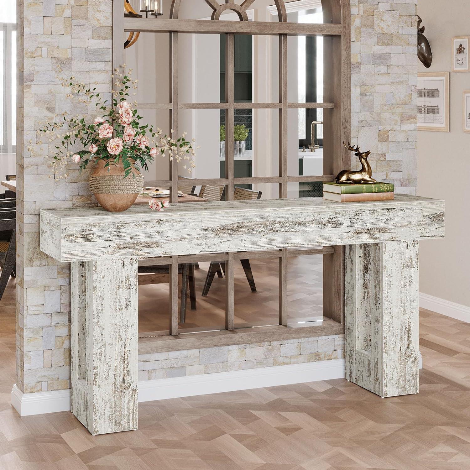 GIODIR 63 Inch Long Console Table, Rustic Wooden Sofa Table Behind Couch, Farmhouse Entryway Table, Industrial Accent Furniture For Entrance, Foyer, Hallway, Living Room