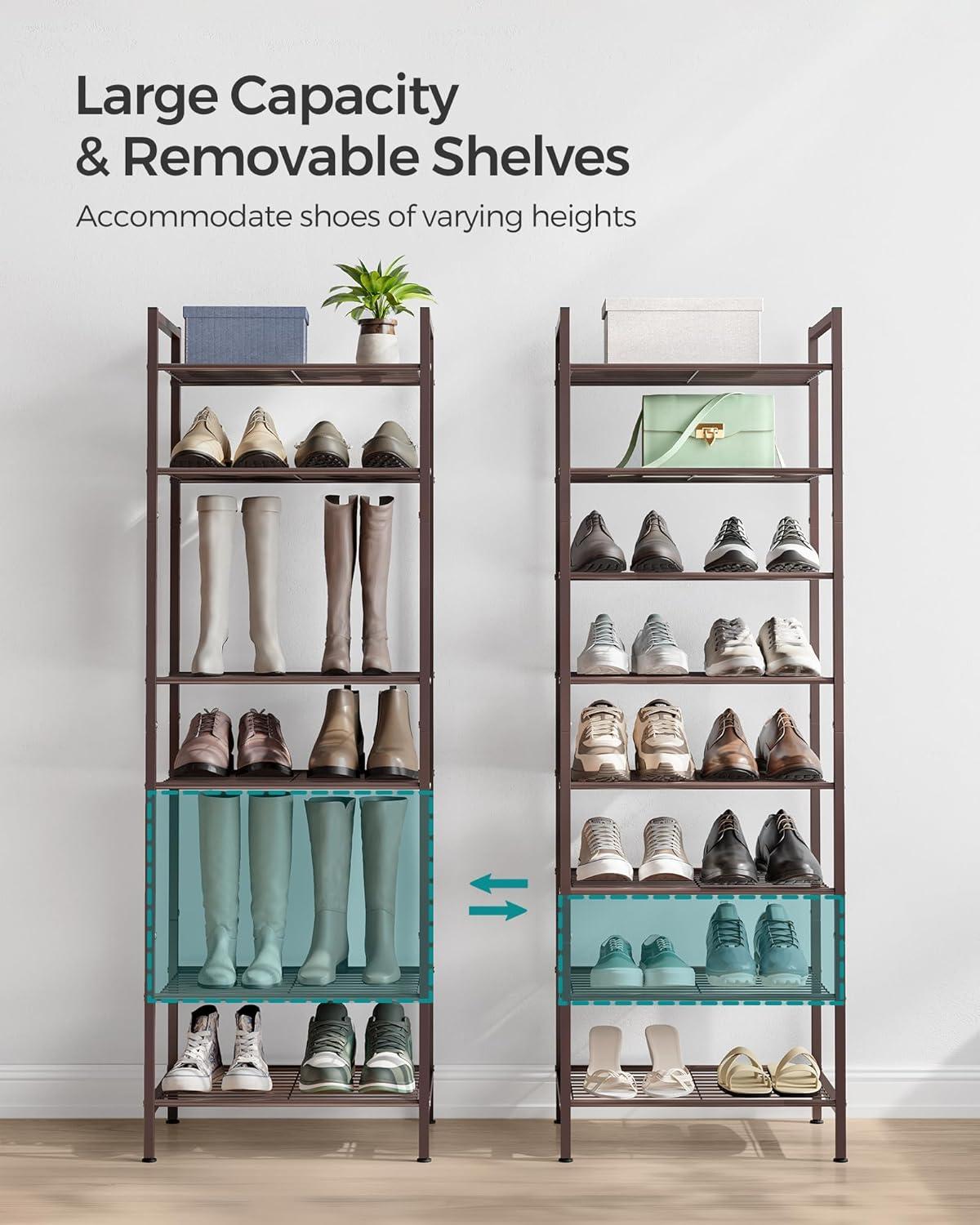 Bronze 8-Tier Stackable Metal Shoe Rack for Small Spaces