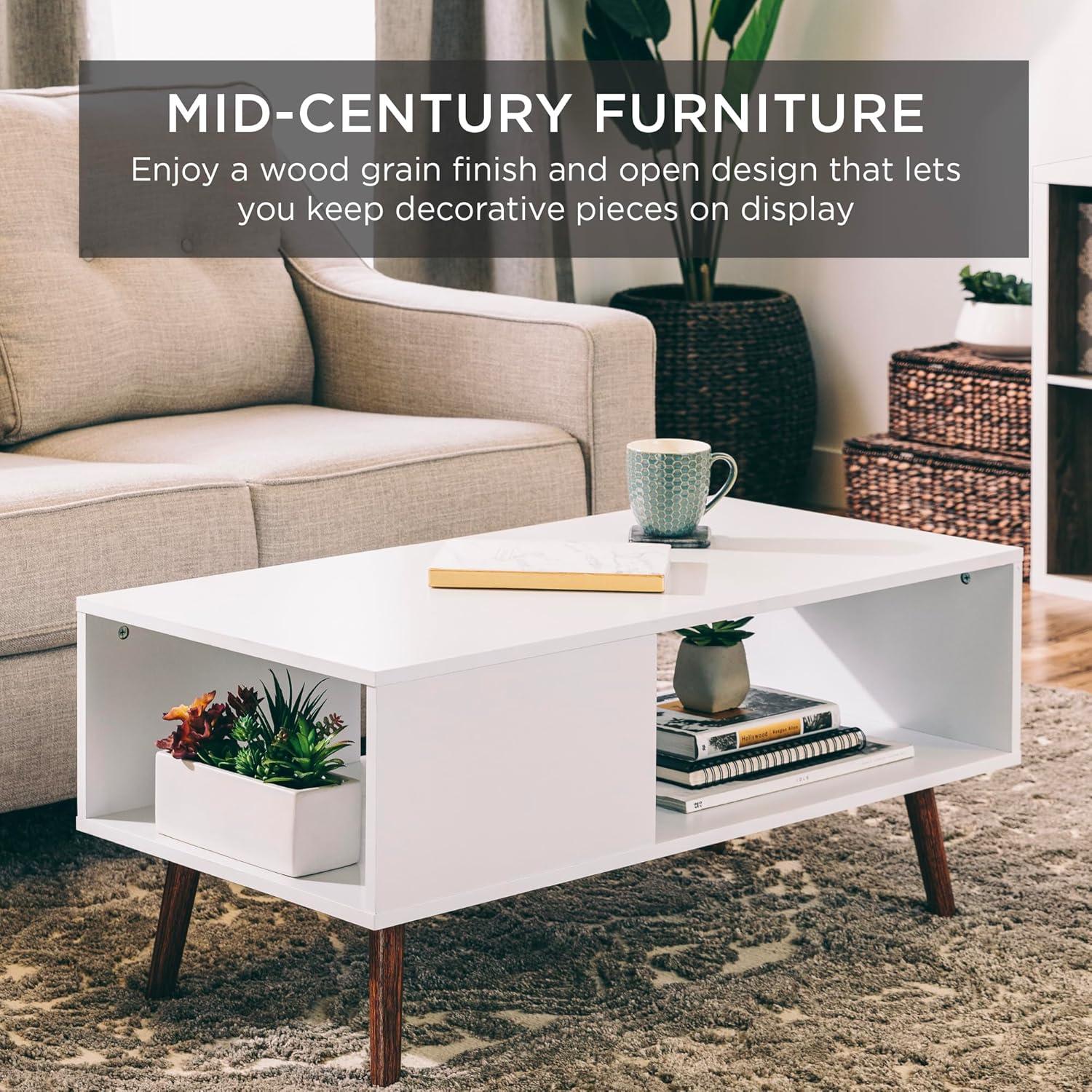 Best Choice Products Wooden Mid-Century Modern Coffee Accent Table Furniture w/ Open Storage Shelf - Brown