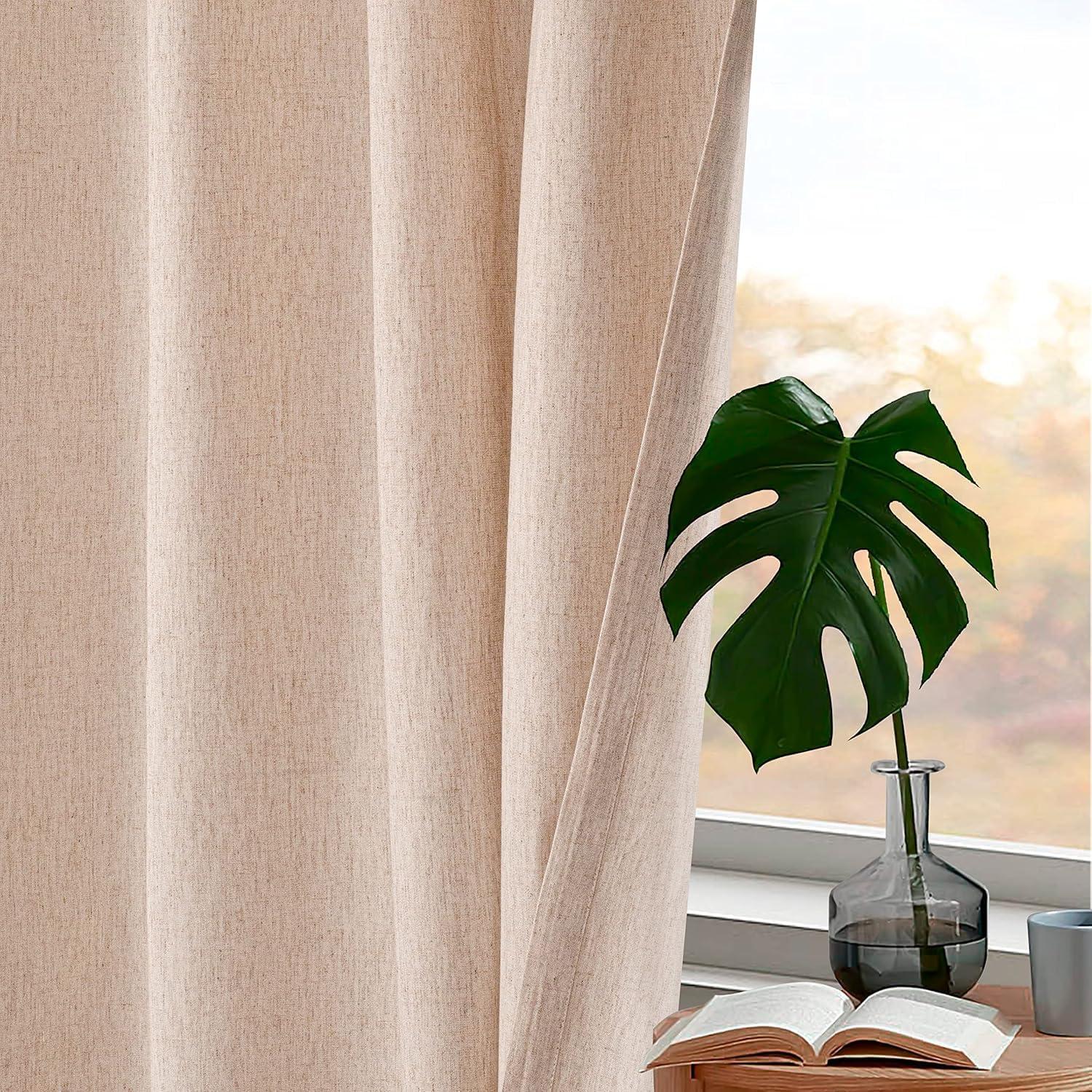 96-Inch Flax Linen Cotton Tab Top Curtain Set