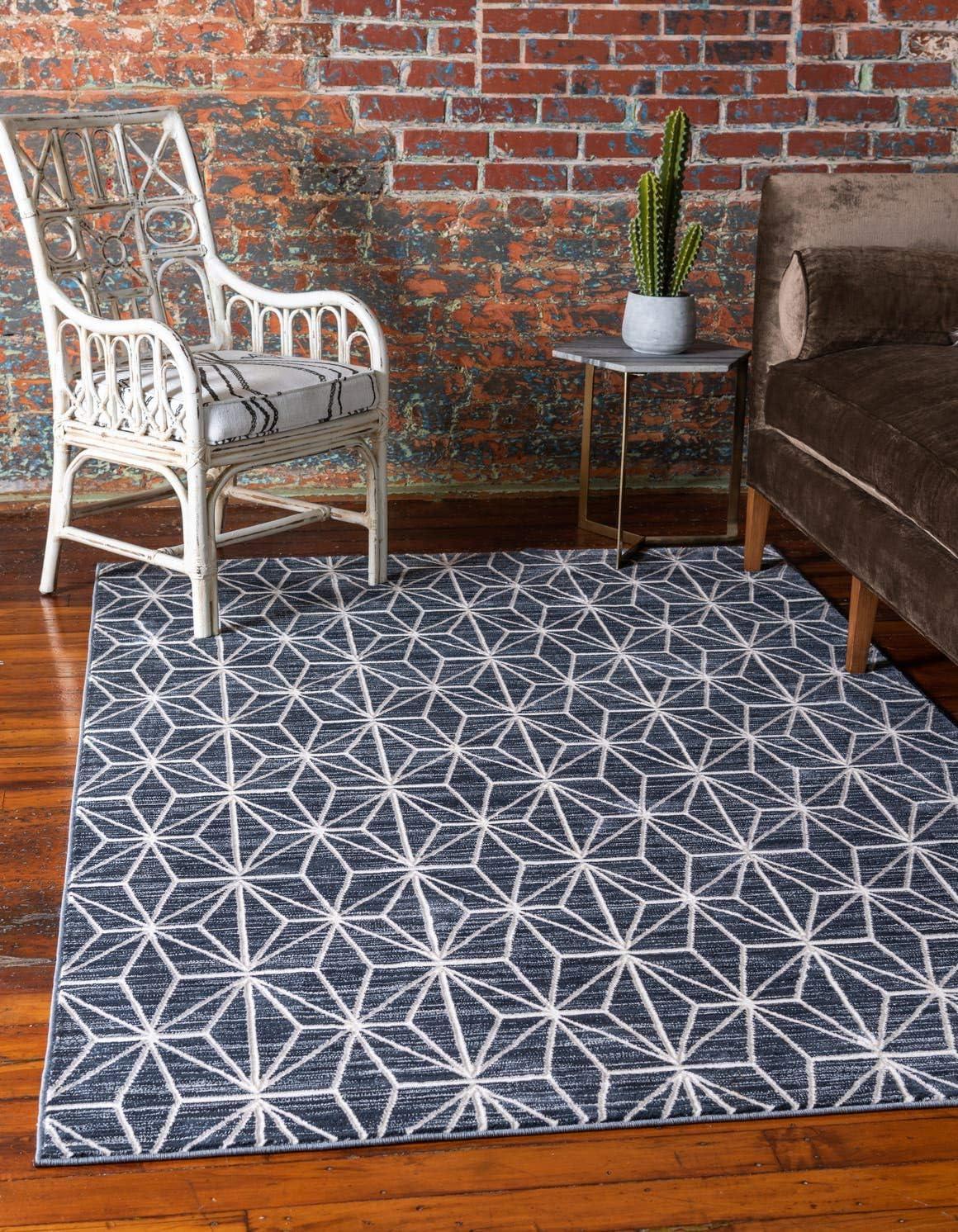 Jill Zarin Uptown Collection Area Rug - Fifth Avenue (8'  x 10' Rectangle Navy Blue/Ivory)