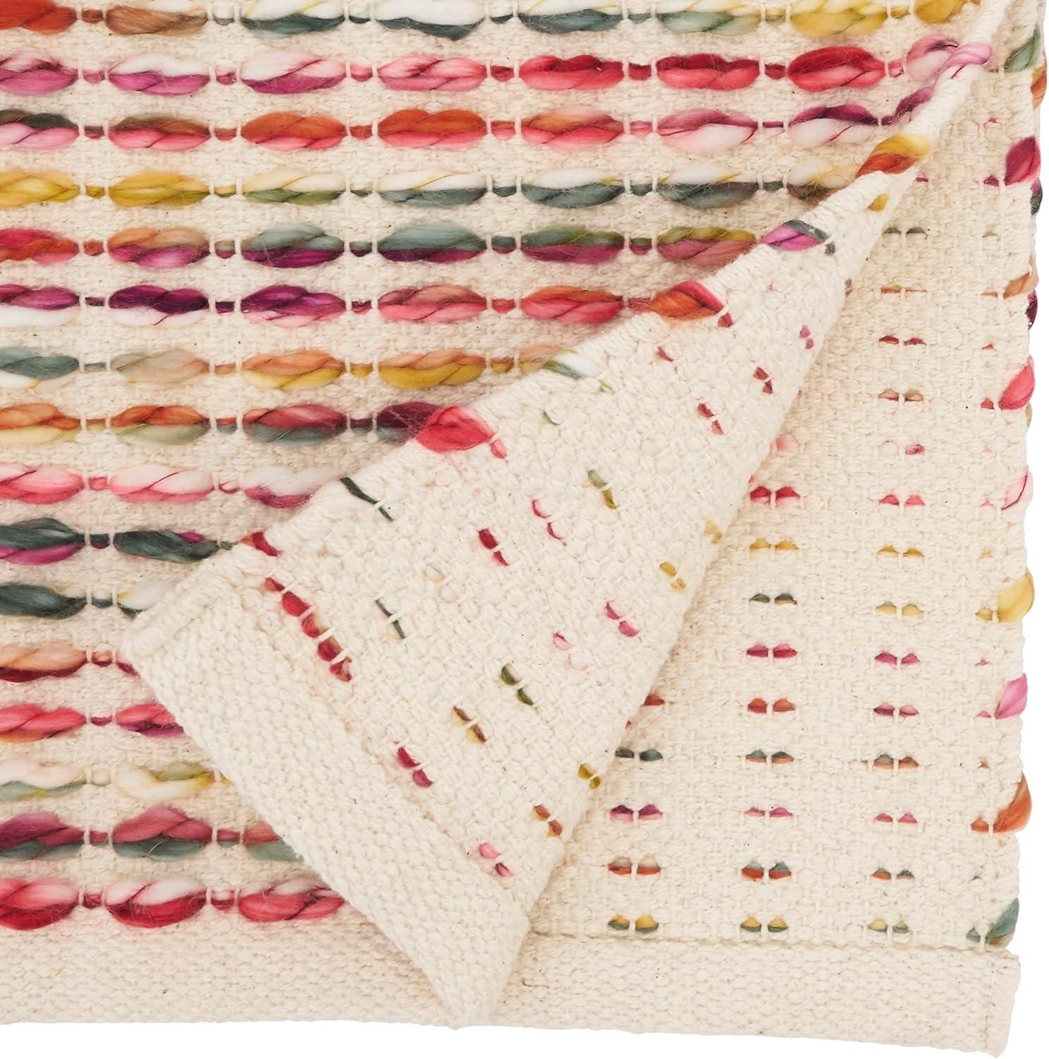 Multicolored Cotton Woven Rainbow Stripe Table Runner, 16"x72"