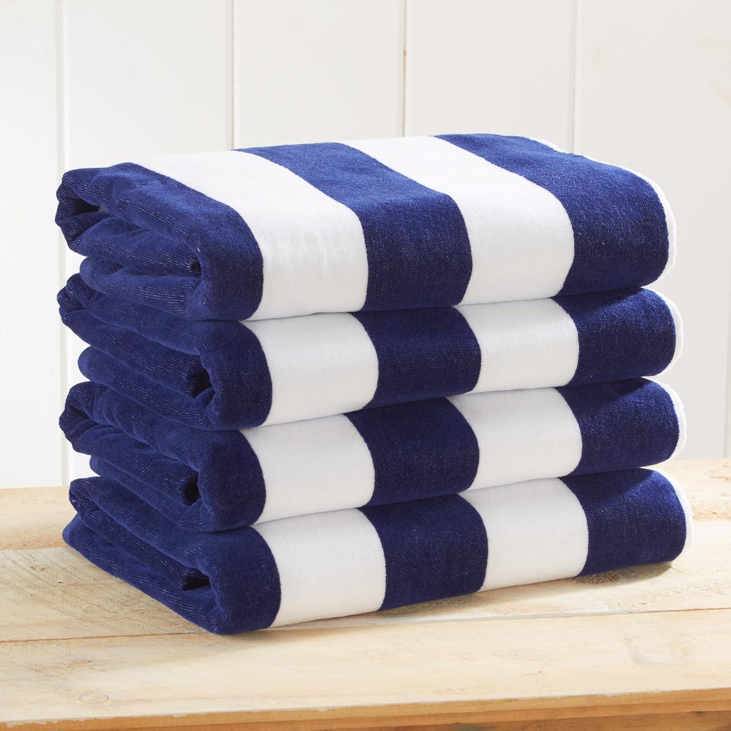 100% Cotton Cabana 4 Pack Beach Towels - Great Bay Home (30" x 60", Navy)