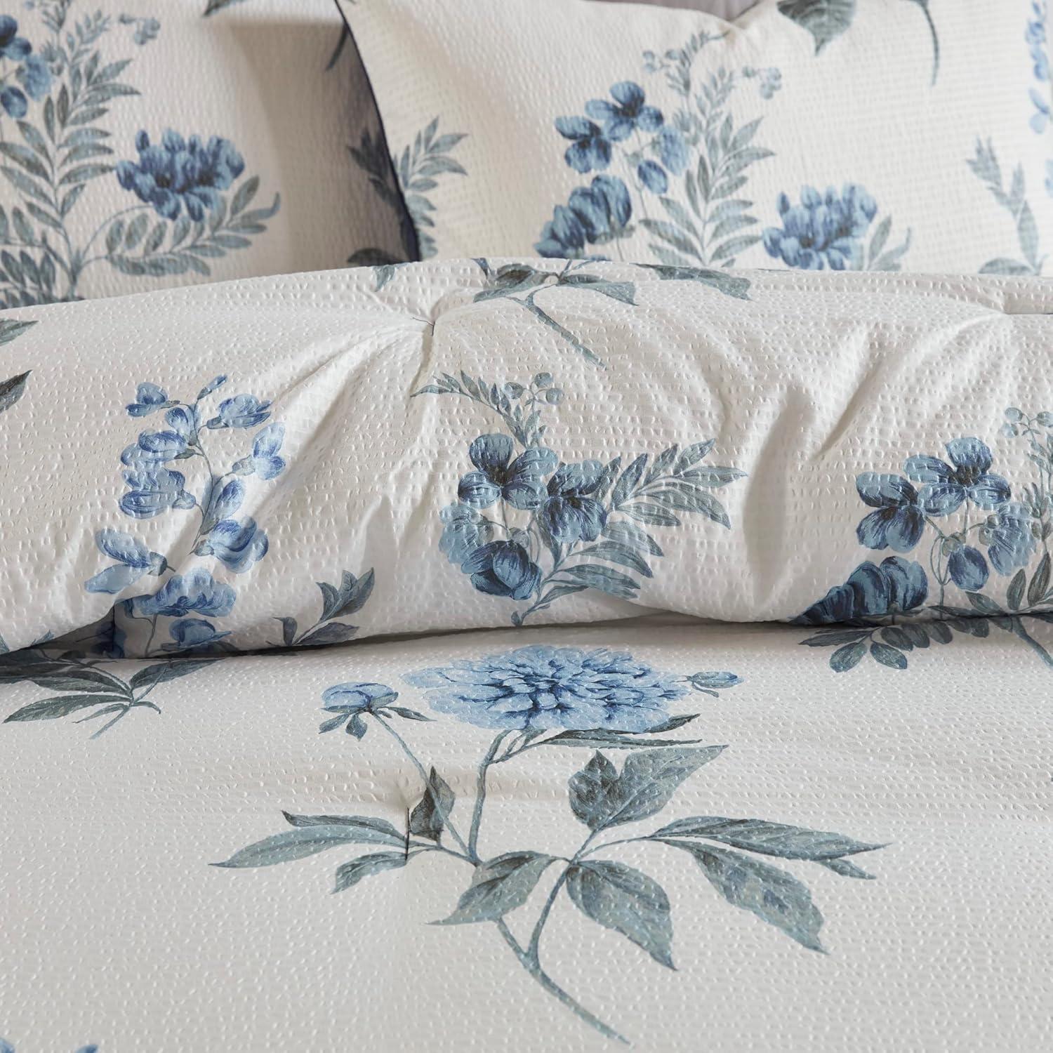 Madison Park Zennia 7 Piece Seersucker Floral Comforter Set with Throw Blanket
