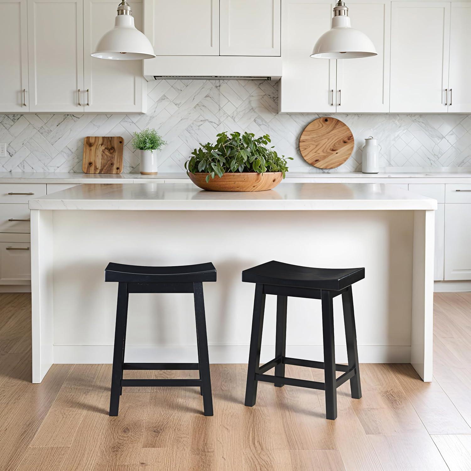 LuXeo LuXeo Lakewood Solid Wood Saddle Barstool (Set of 2)
