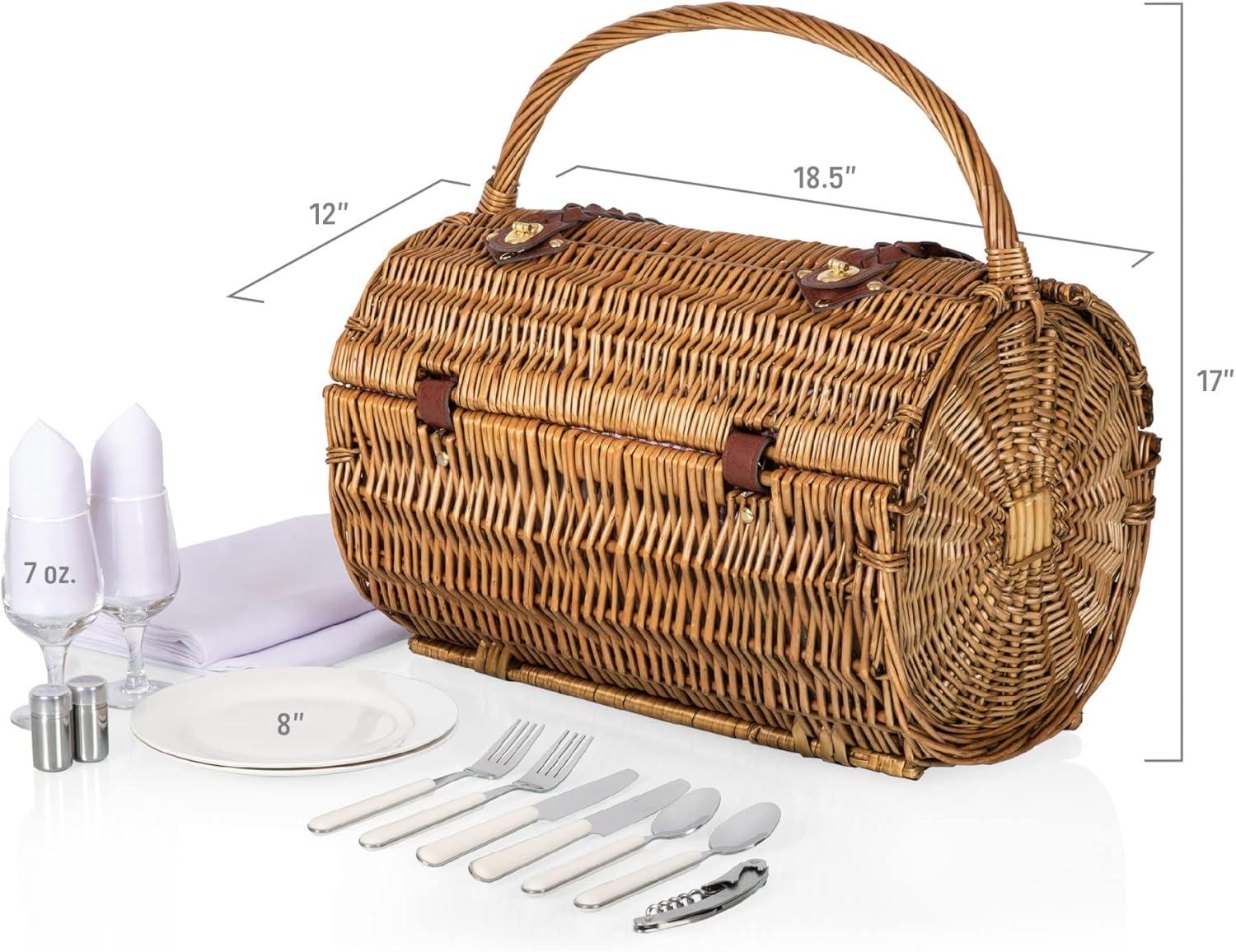 Barrel Wicker Picnic Basket with Wine and Cheese Set