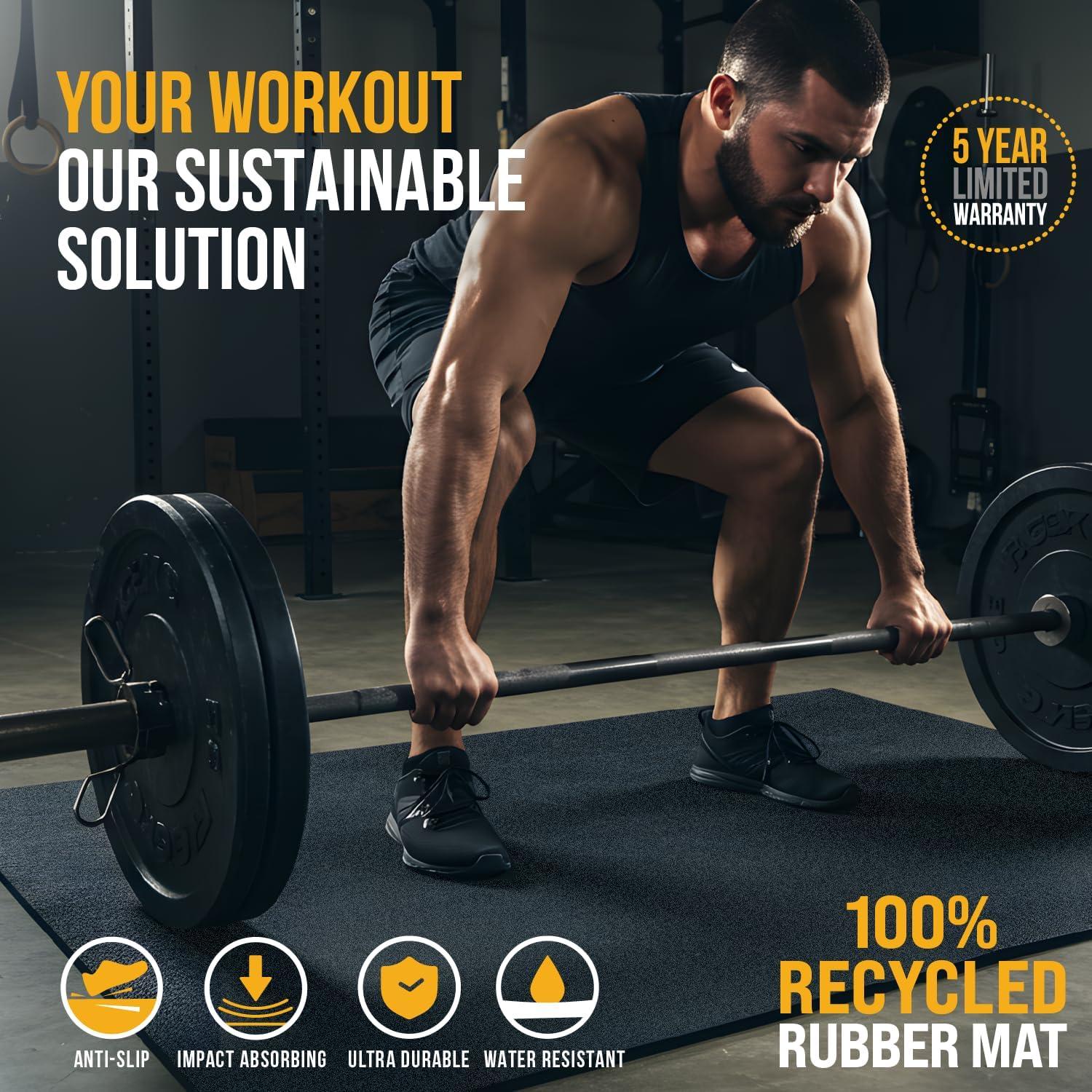 3 ft. x 4 ft. x 0.196 in. Black Rubber Fitness Utility Mat (12 sq. ft.)