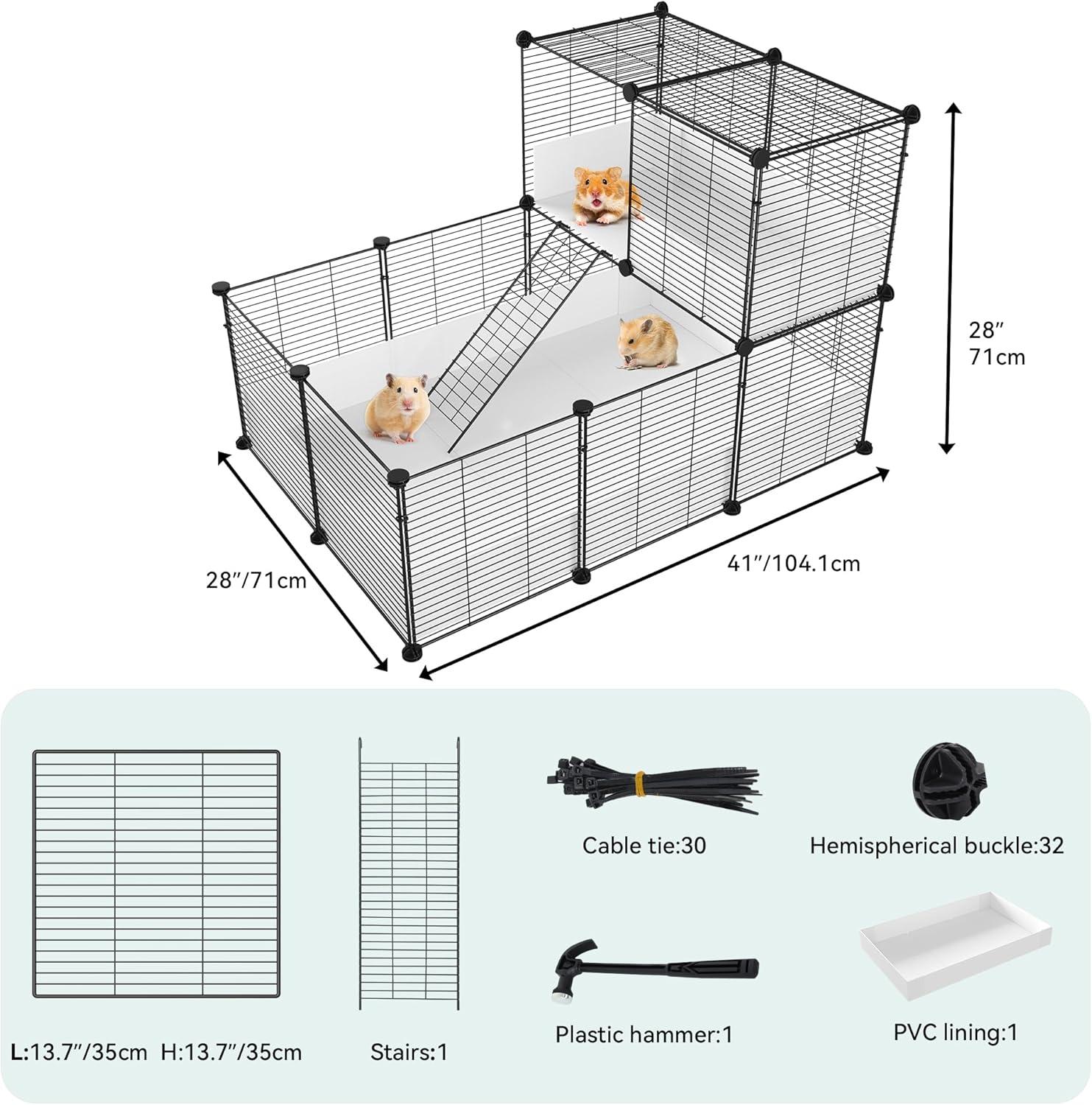 Black Metal Guinea Pig Cage with Waterproof Liner and Loft