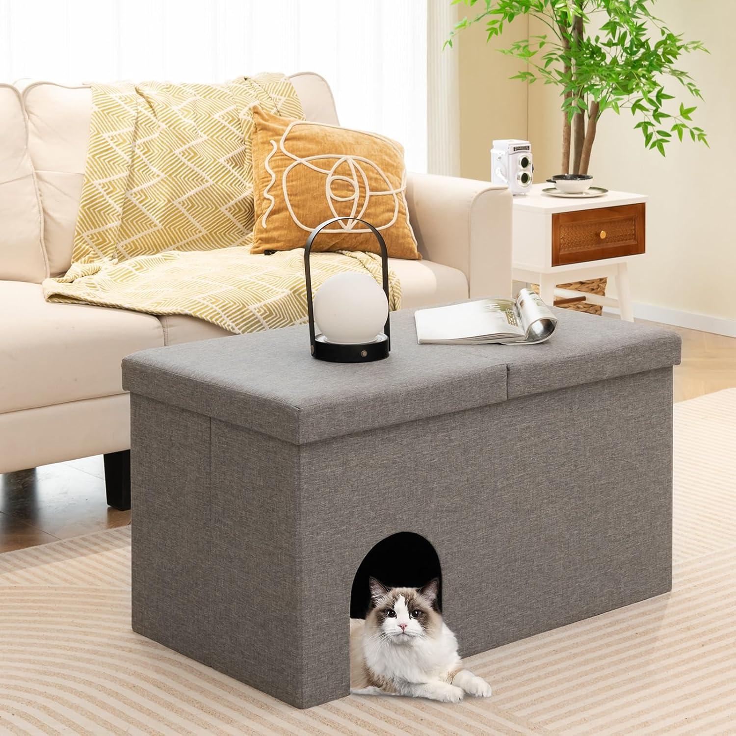 Cat Litter Box Enclosure Hidden Furniture with Urine Proof Litter Mat-Gray, Cat Litter Box Enclosure , Hidden Cat Washroom Furniture, Pet Crate for Living Room, Bedroom, Balcony
