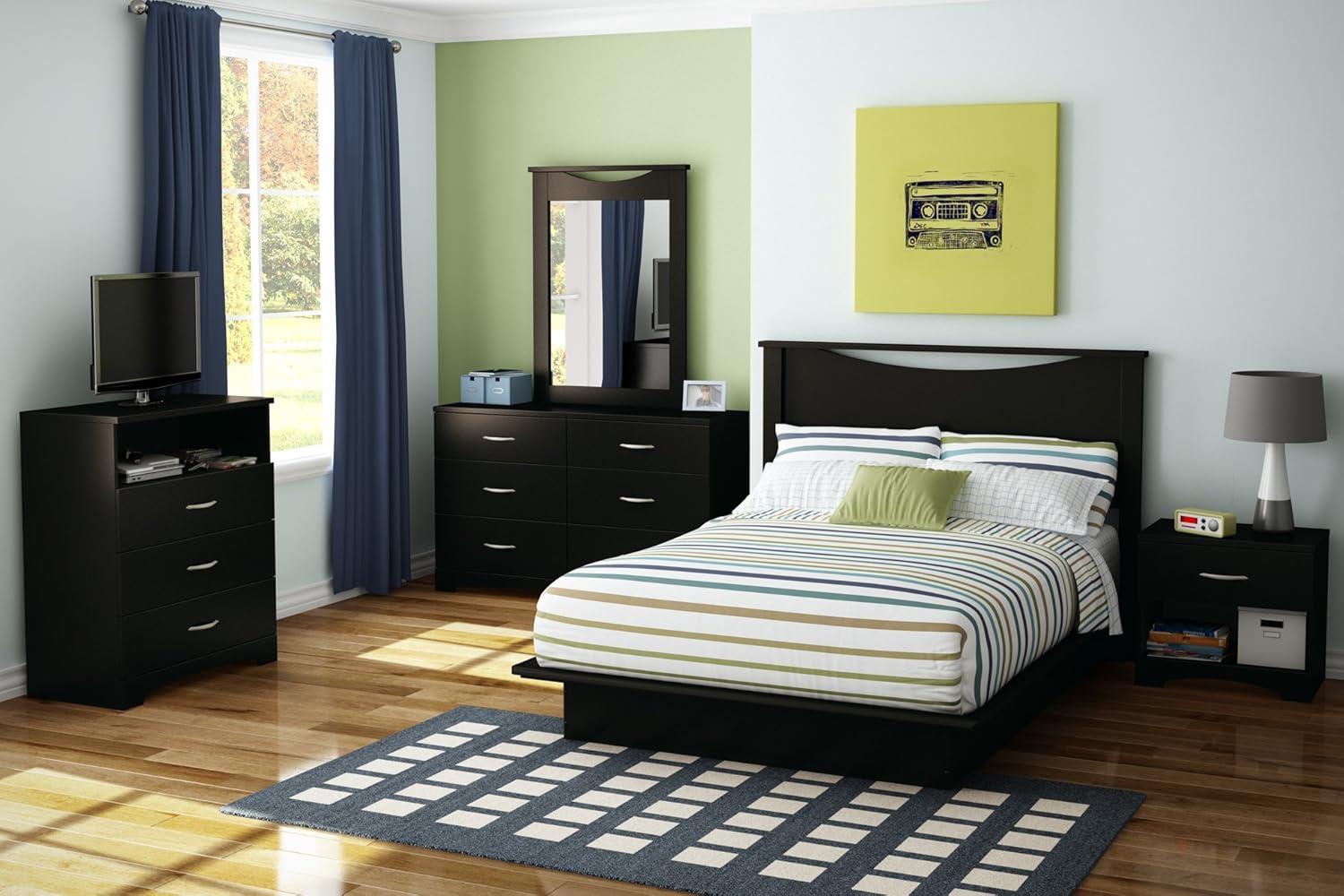 Contemporary Pure Black Full Platform Bed with Discreet Storage