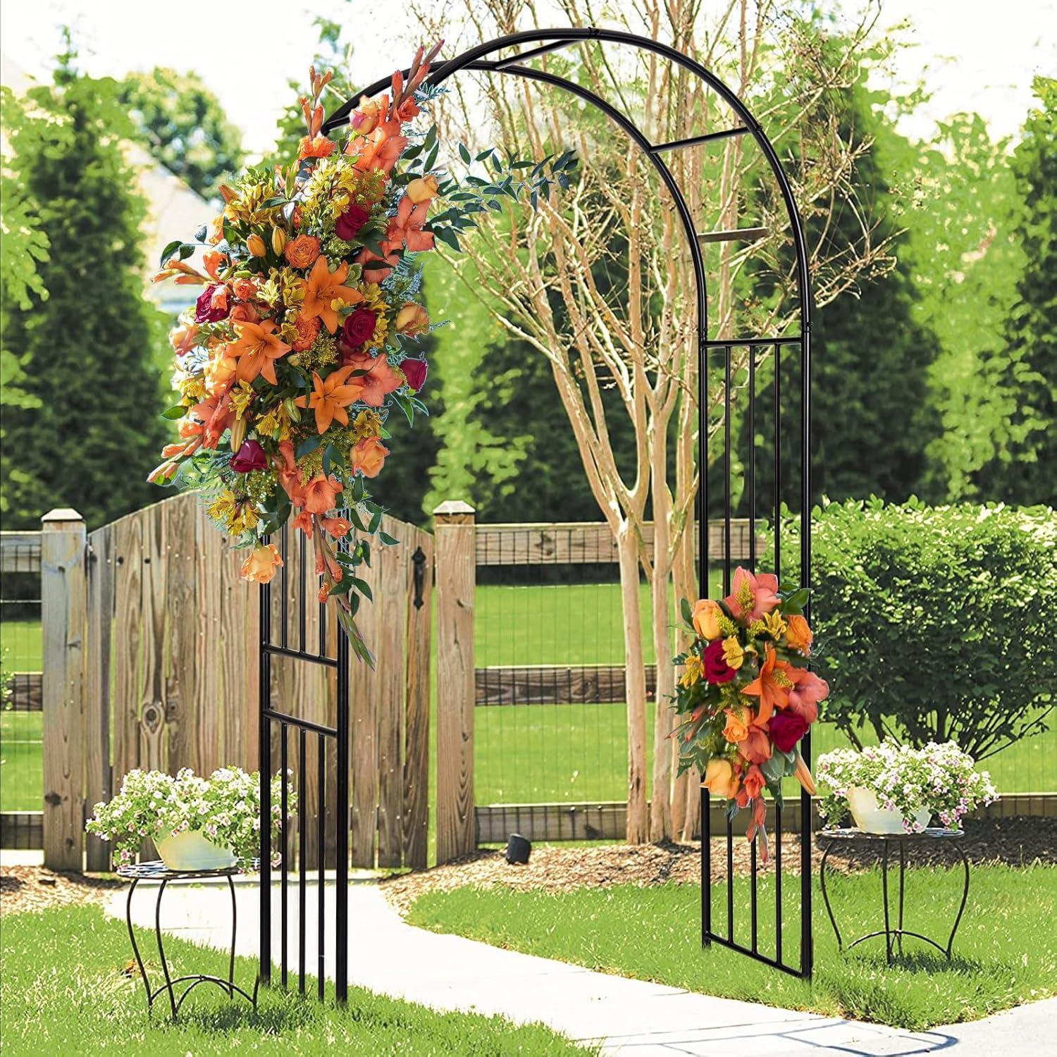 Gymax 7.2Ft Garden Arch Steel Arbor Wedding Garden Decoration Climbing Plants w/Stakes