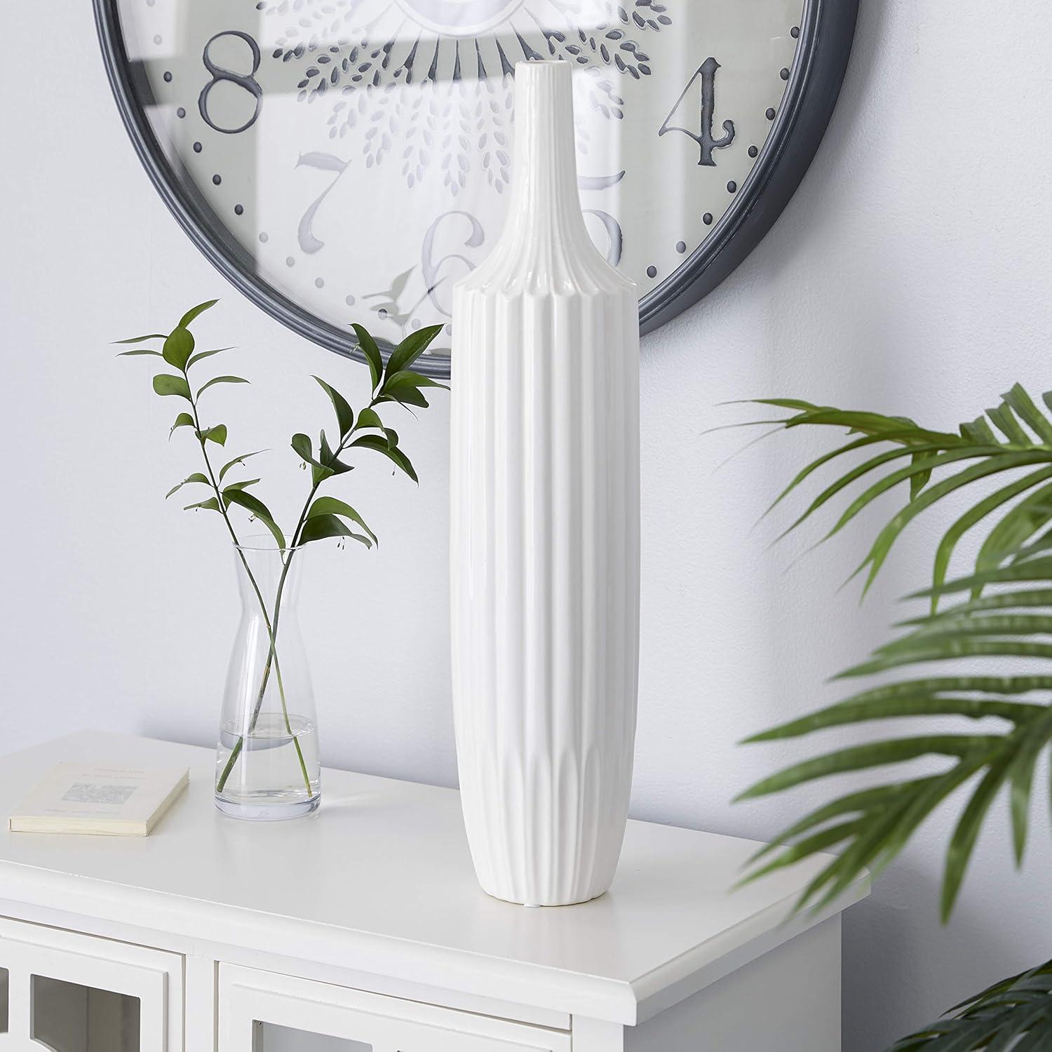 DecMode 23" Stripe Texture White Ceramic Vase