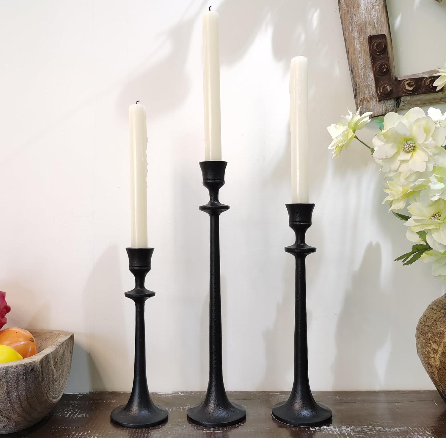 Black Iron Taper Candle Holder - Set of 3 Decorative Candle Stand - Candlestick Holder for Wedding, Dinning, Party