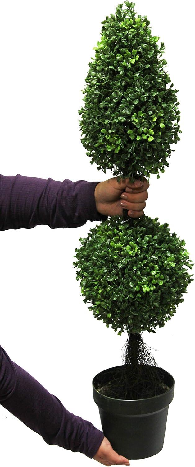 36'' Green Artificial Boxwood Double Ball Topiary in Plastic Pot